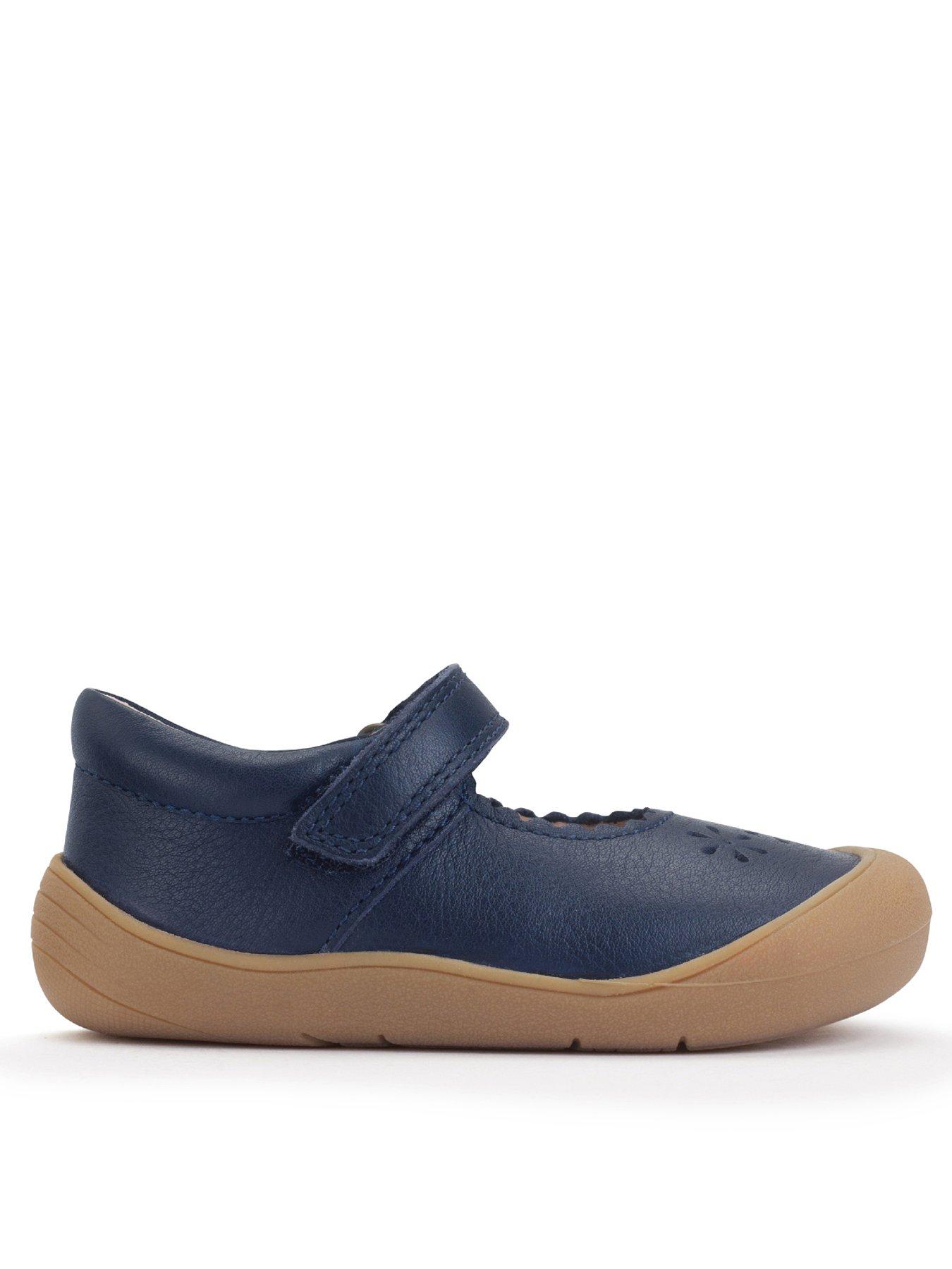 Start-rite Eva Navy Leather Flower Shoes - Blue