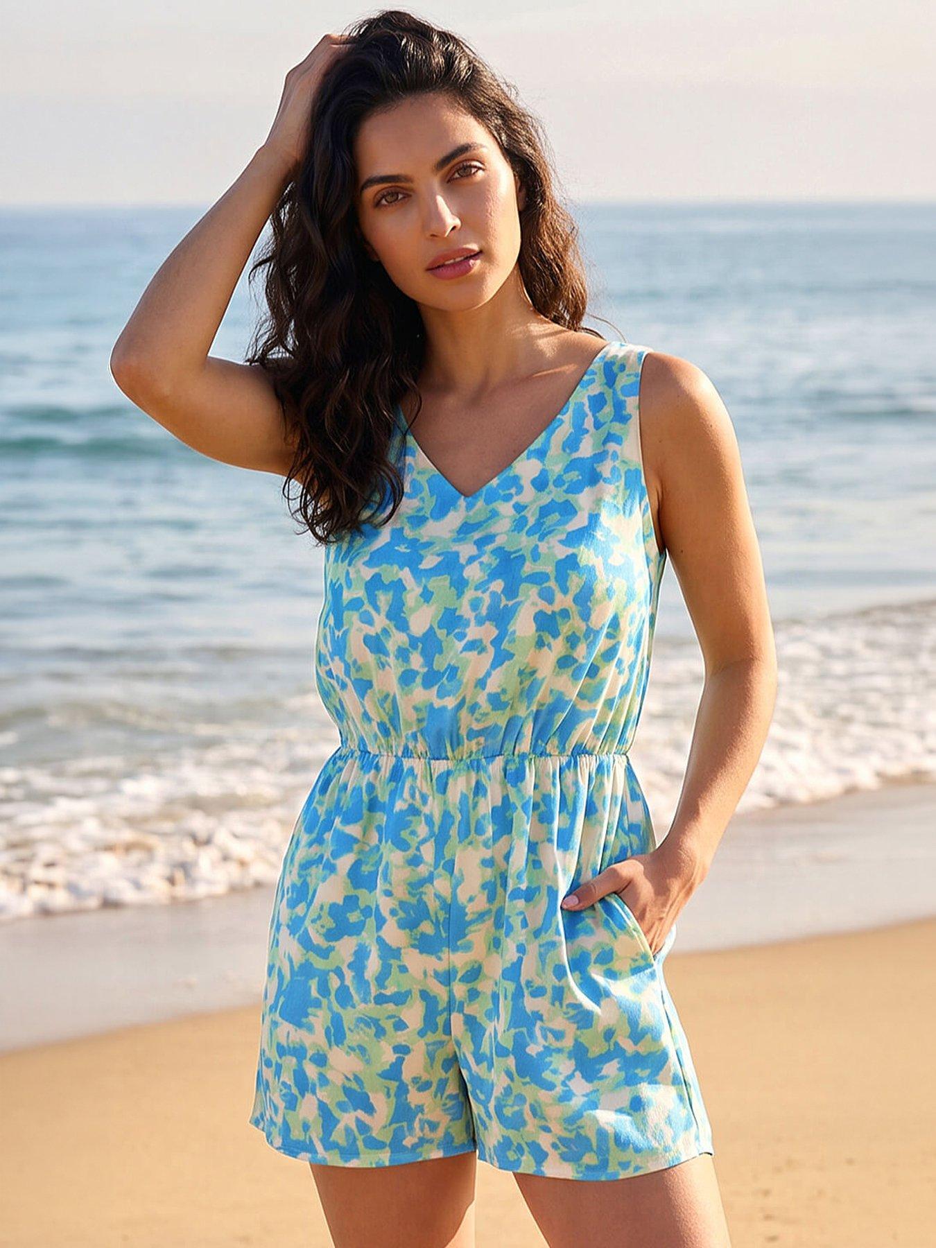 Image 1 of 4 of Roman Dusk Abstract V-neck Playsuit