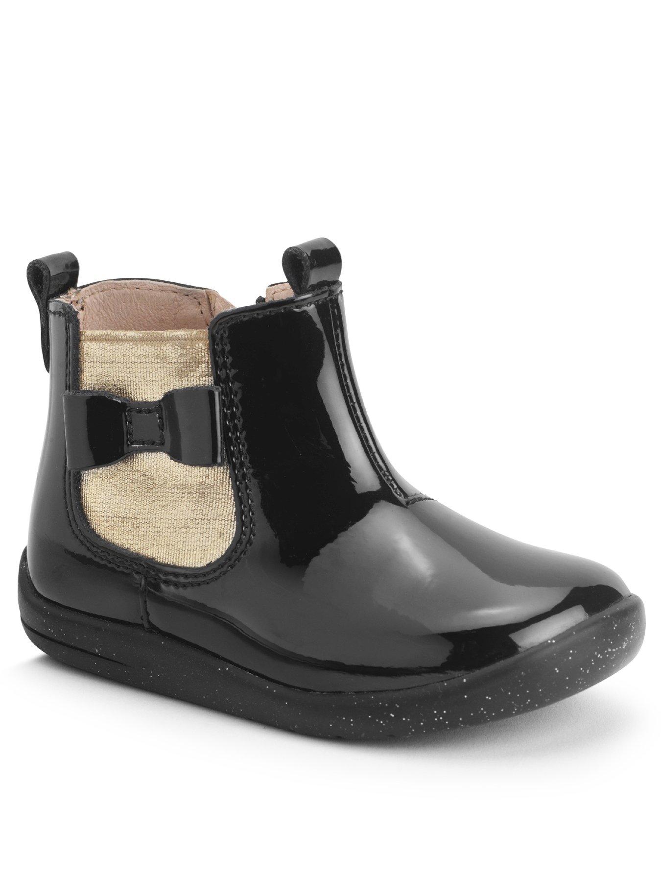 Image 2 of 6 of Start-rite Girls' Patent T-Bar Boots with Metallic Gold Panels - Black