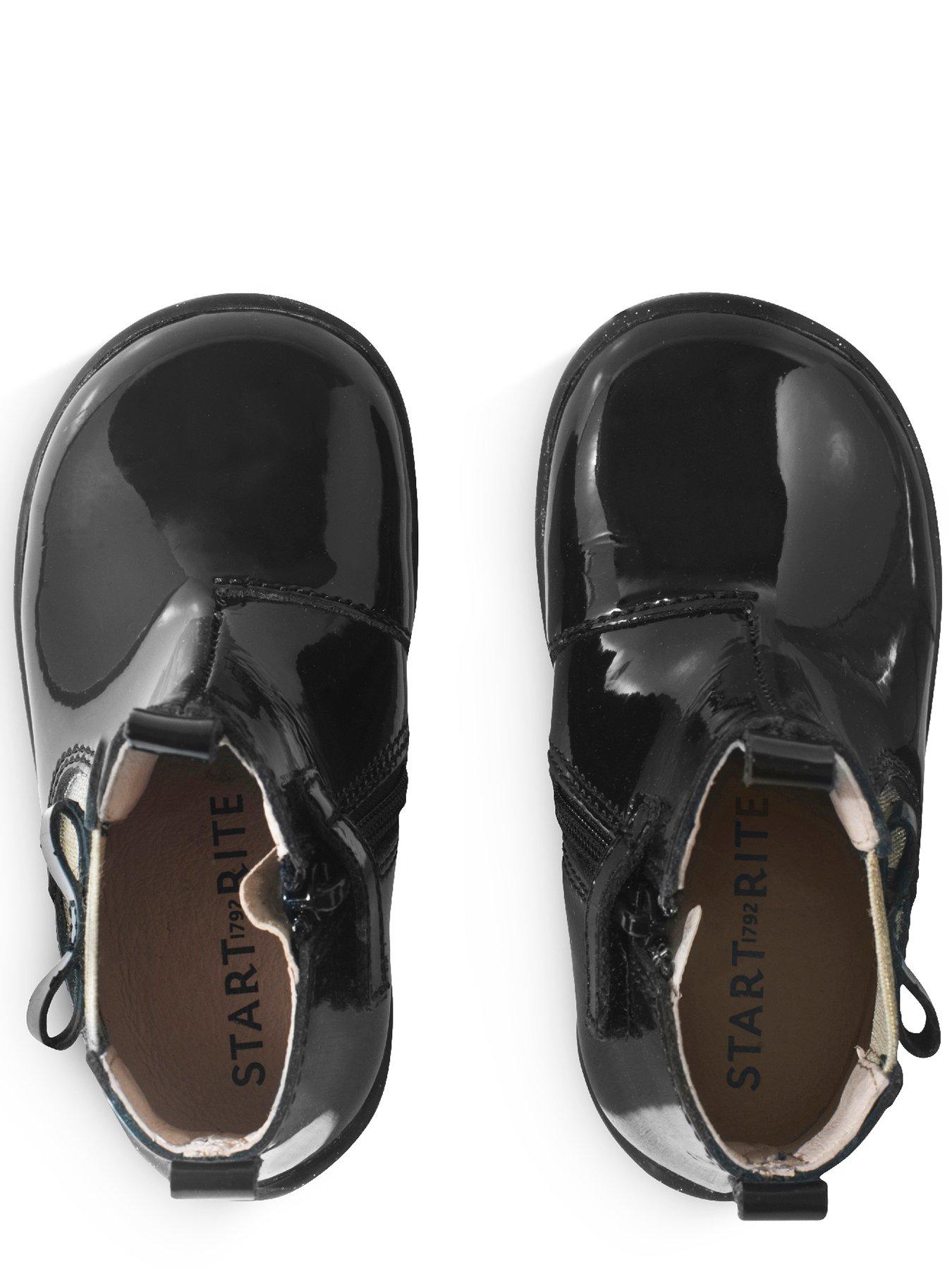 Image 4 of 6 of Start-rite Girls' Patent T-Bar Boots with Metallic Gold Panels - Black