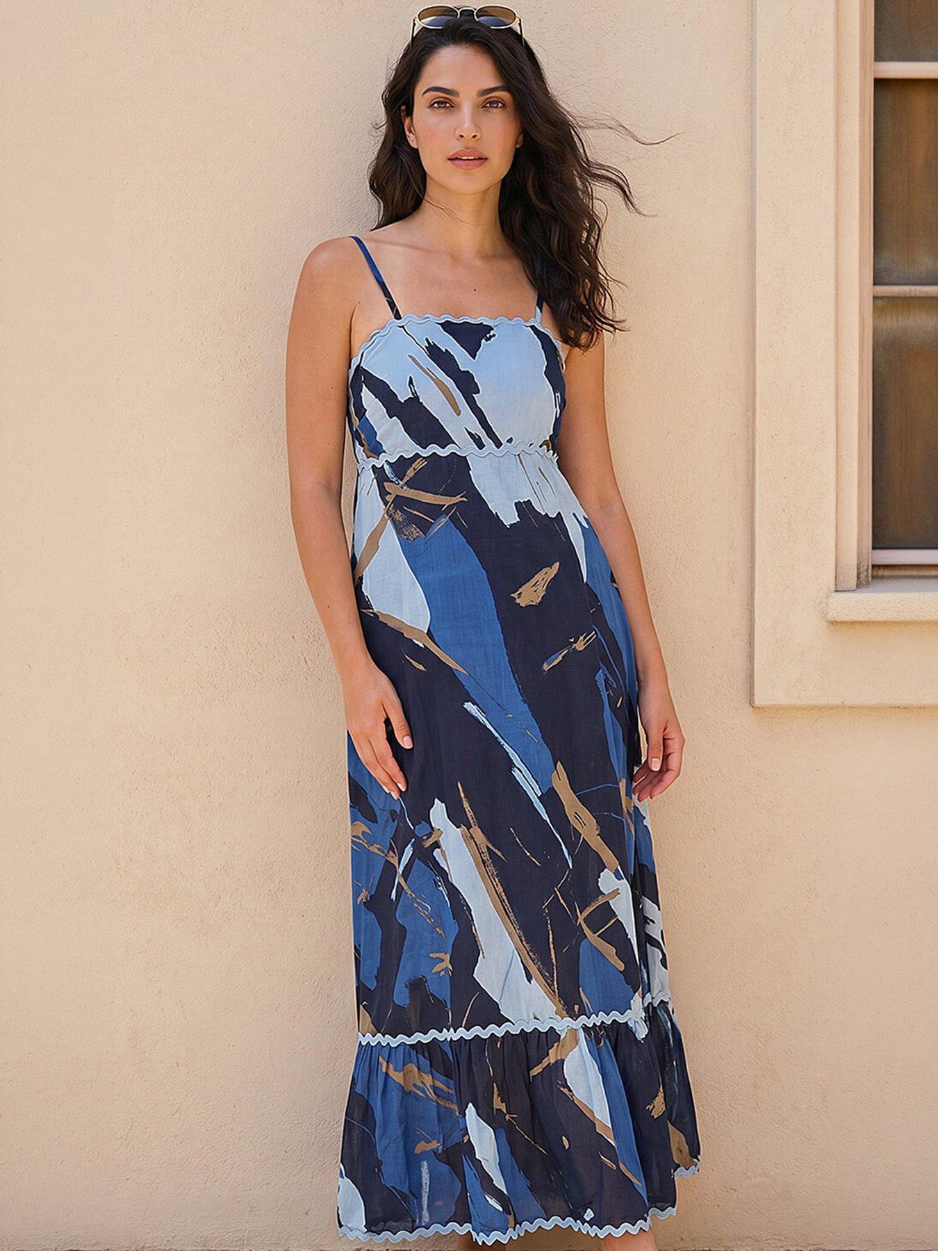 Roman Dusk Abstract Ric Rac Maxi Dress