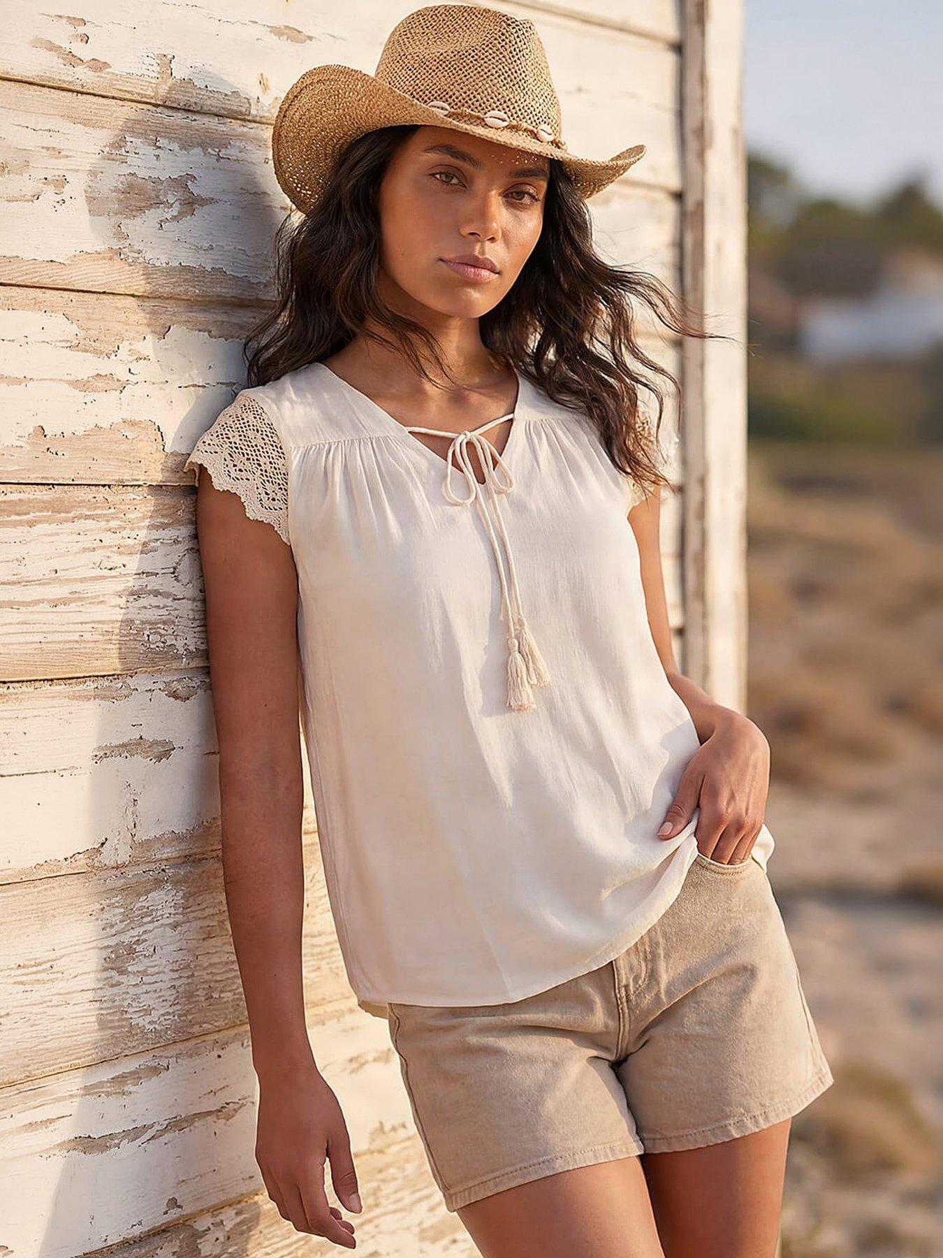 Roman Satin Crochet Tie Front Tunic Top