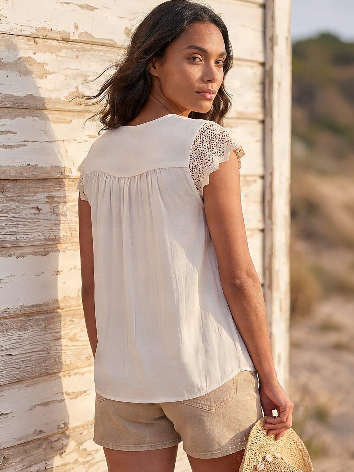 Image 4 of 4 of Roman Satin Crochet Tie Front Tunic Top