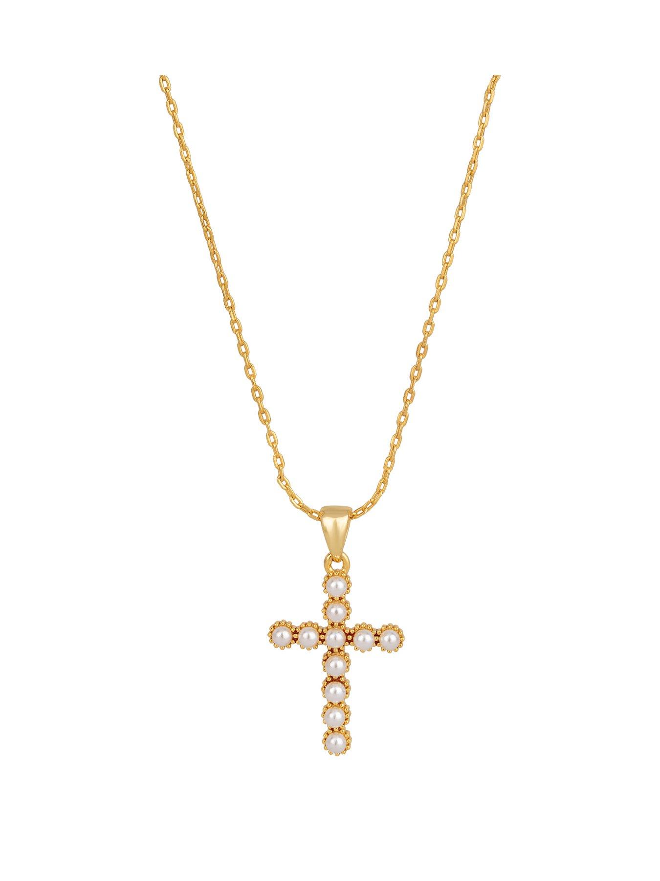 The Love Collection Gold Plated Sterling Silver Pearl Cross Necklace