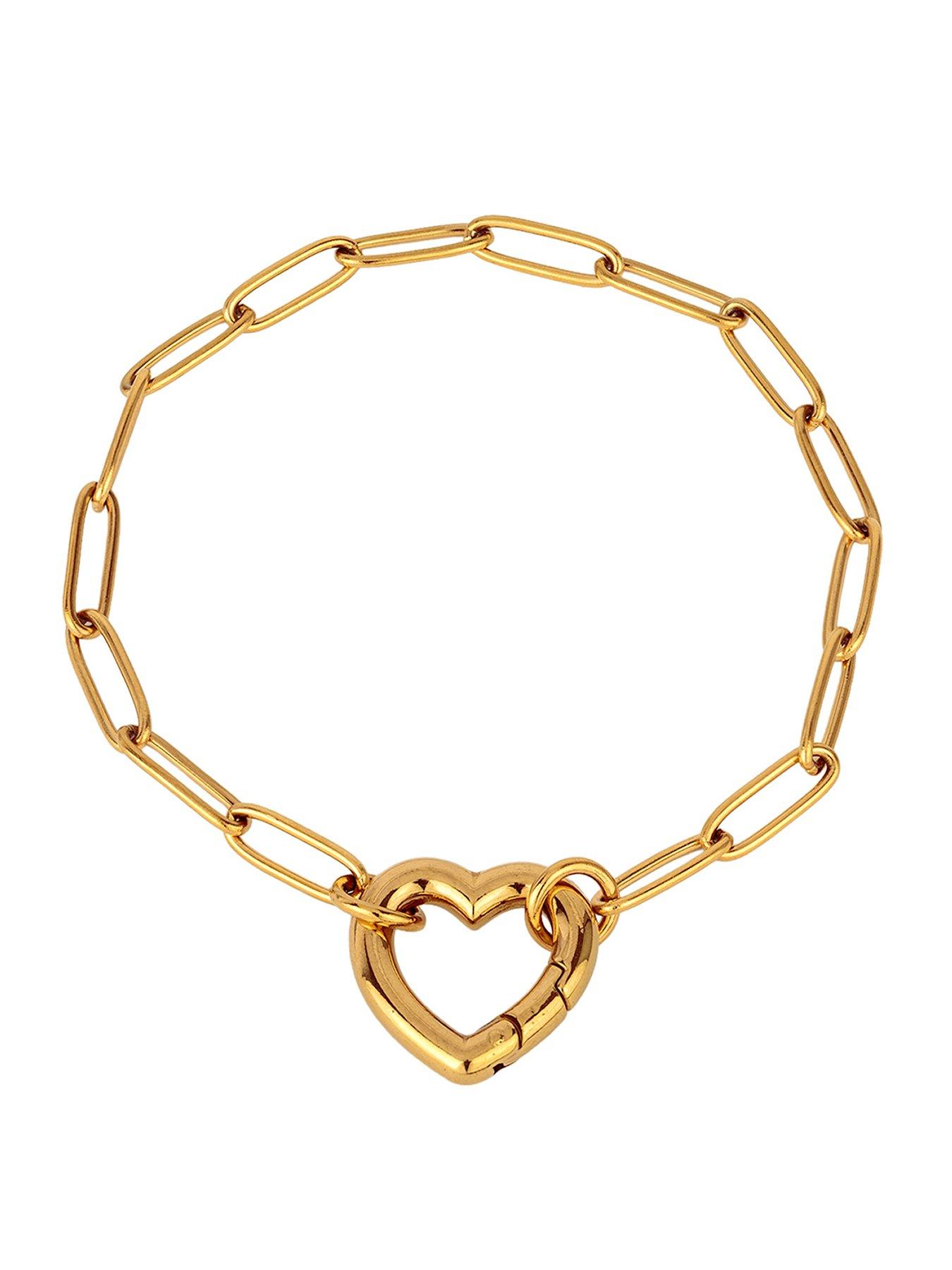 The Love Collection Gold Plated Stainless Steel Heart Clasp Paperclip Link Bracelet