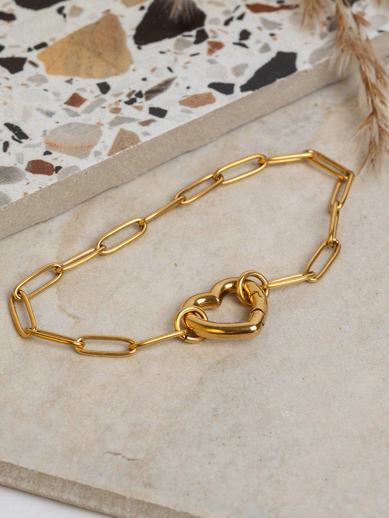 Image 4 of 4 of The Love Collection Gold Plated Stainless Steel Heart Clasp Paperclip Link Bracelet