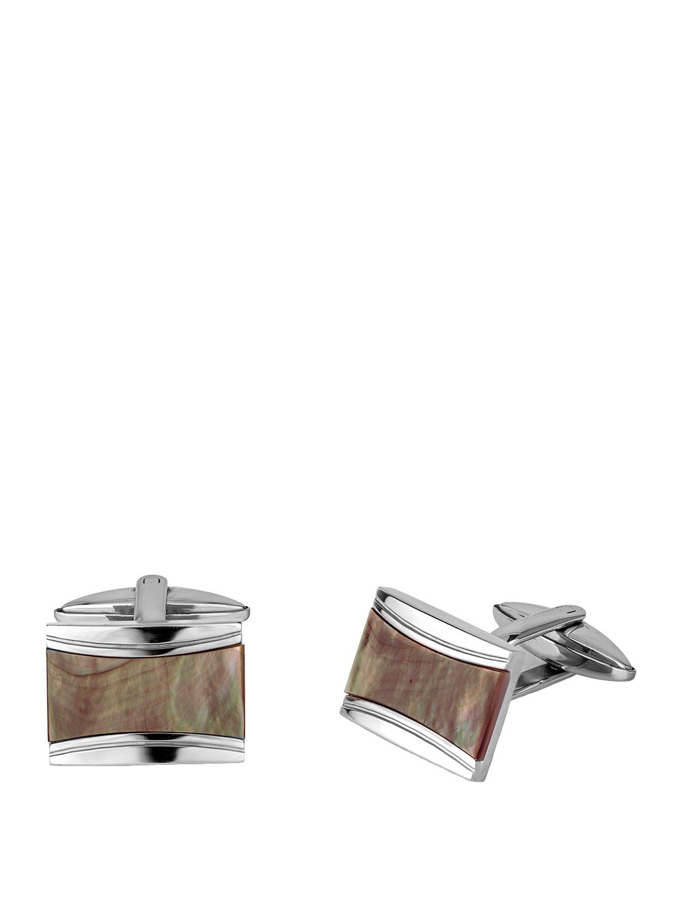 The Love Collection Stainless steel cufflinks with grey Mother of Pearl Inlay