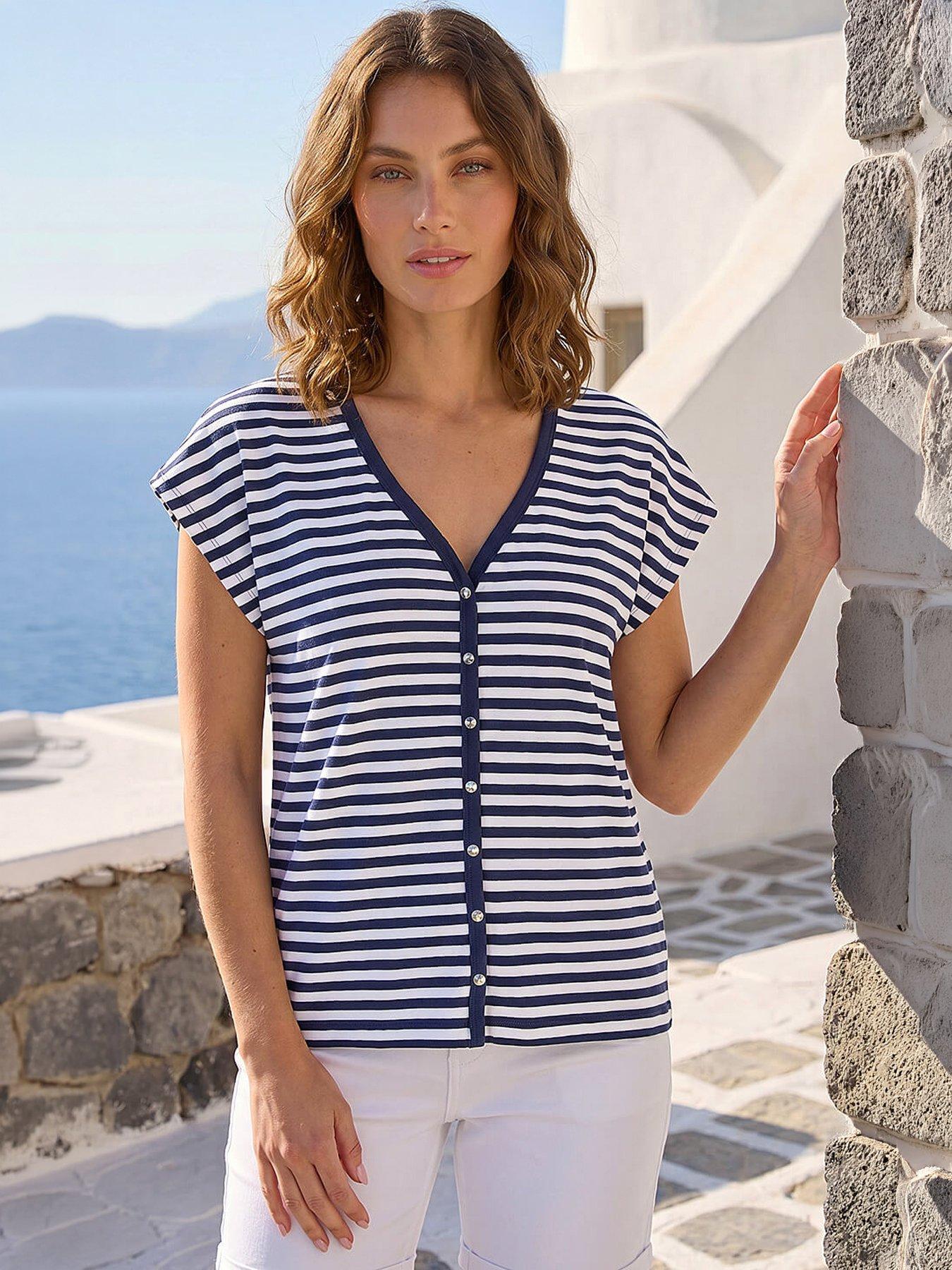 Roman Petite Stripe V-neck T-shirt