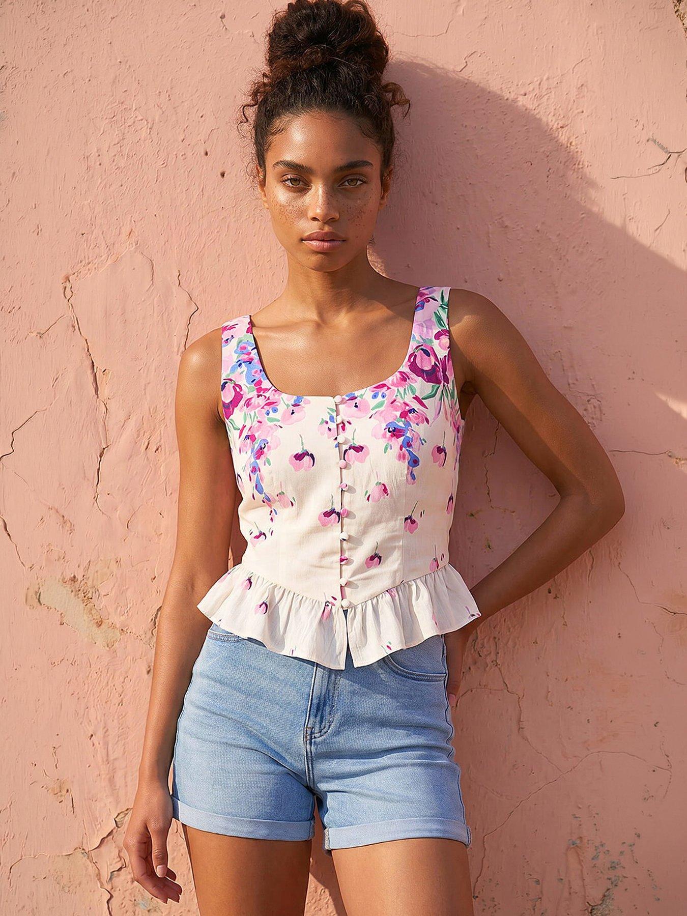 Roman Dusk Floral Button Front Blouse