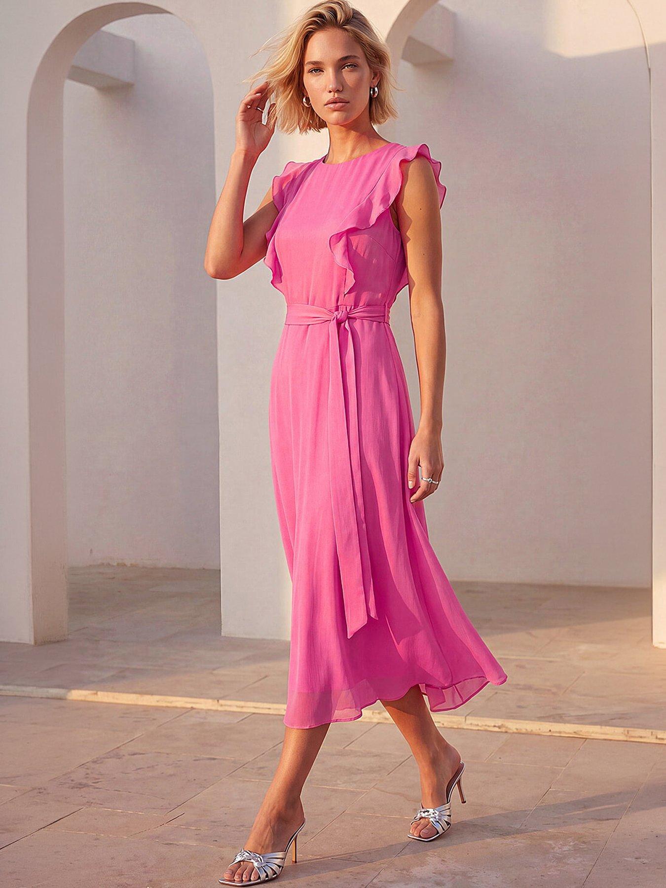 Roman Chiffon Frill Front Midi Dress