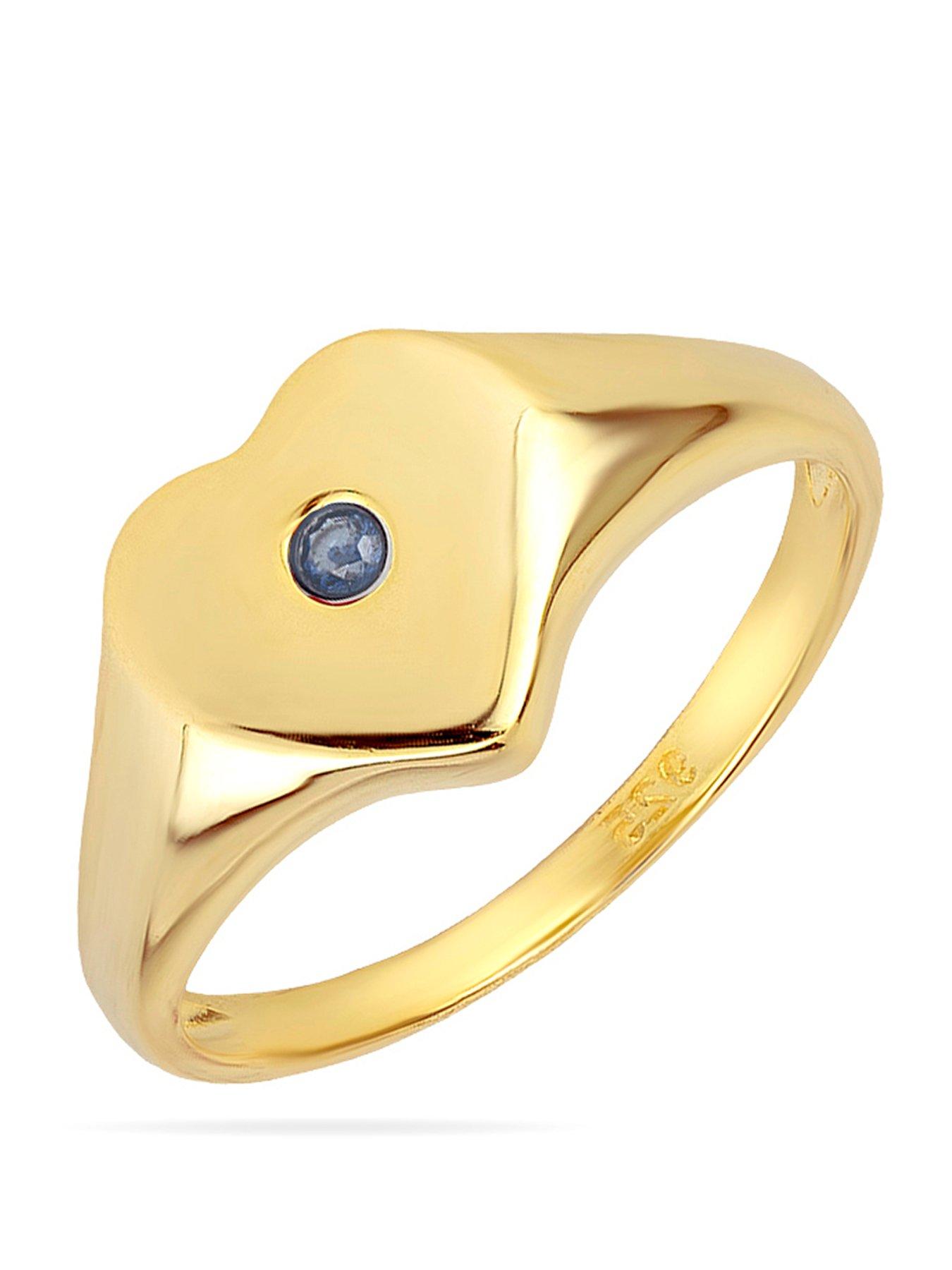 The Love Collection Gold Plated Sterling Silver Birthstone Heart Signet Ring
