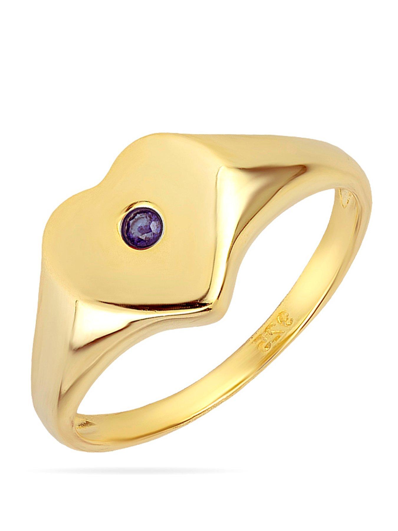 Gold Plated Sterling Silver Birthstone Heart Signet Ring