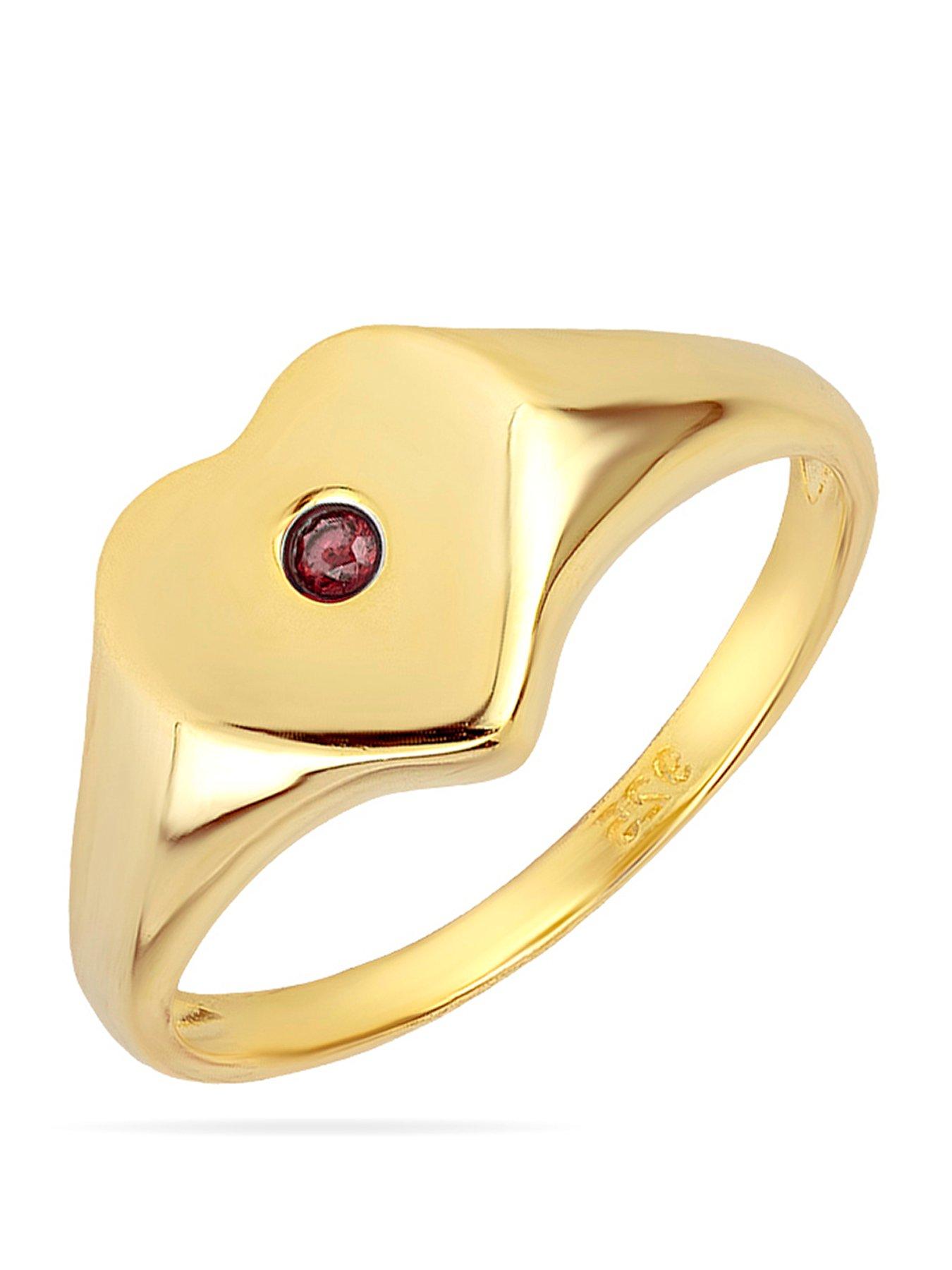 Gold Plated Sterling Silver Birthstone Heart Signet Ring