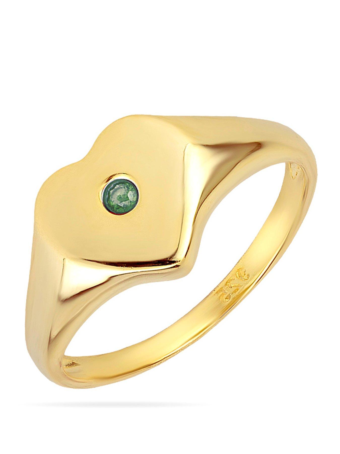 The Love Collection Gold Plated Sterling Silver Birthstone Heart Signet Ring