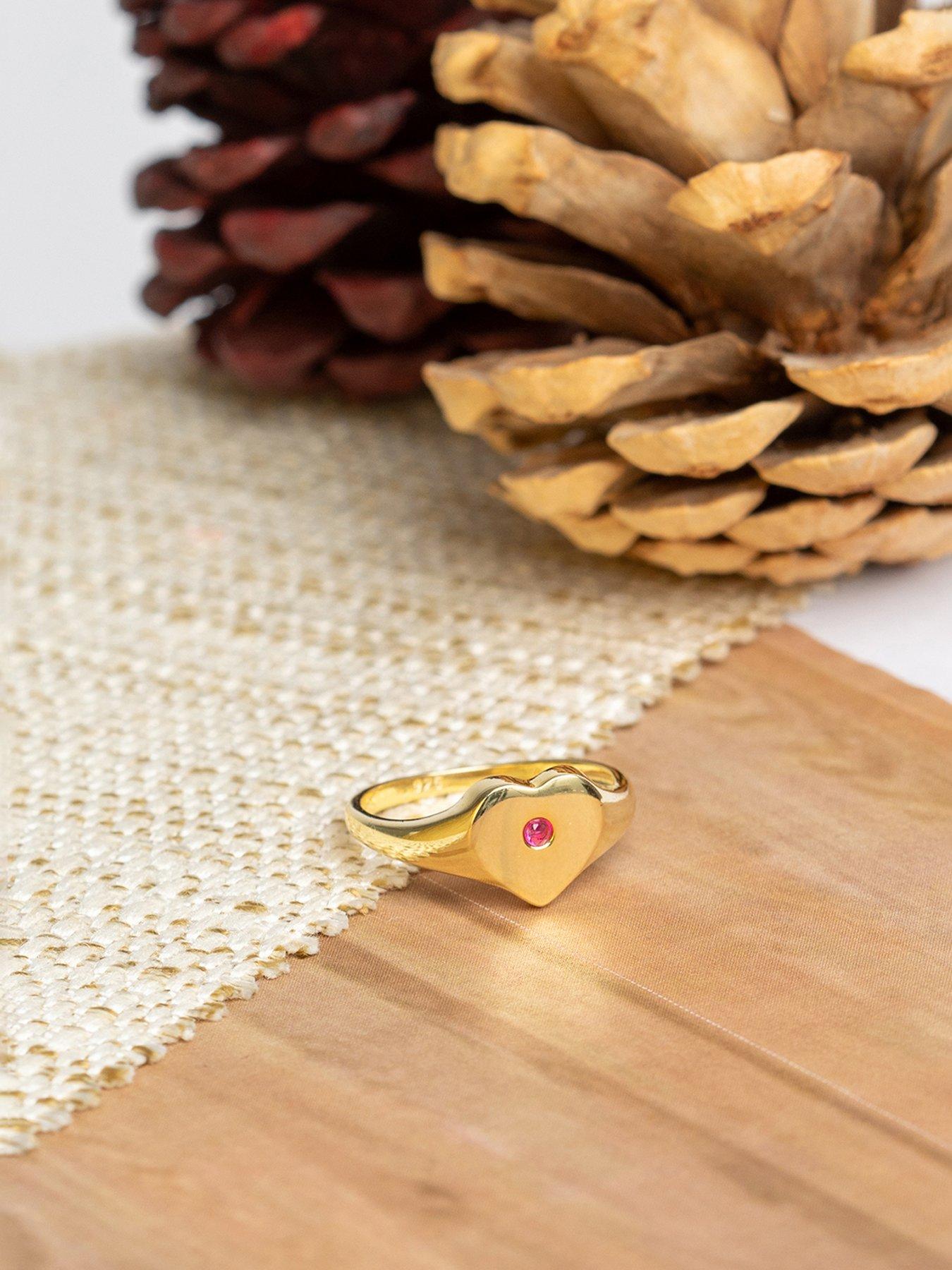 Image 4 of 4 of The Love Collection Gold Plated Sterling Silver Birthstone Heart Signet Ring