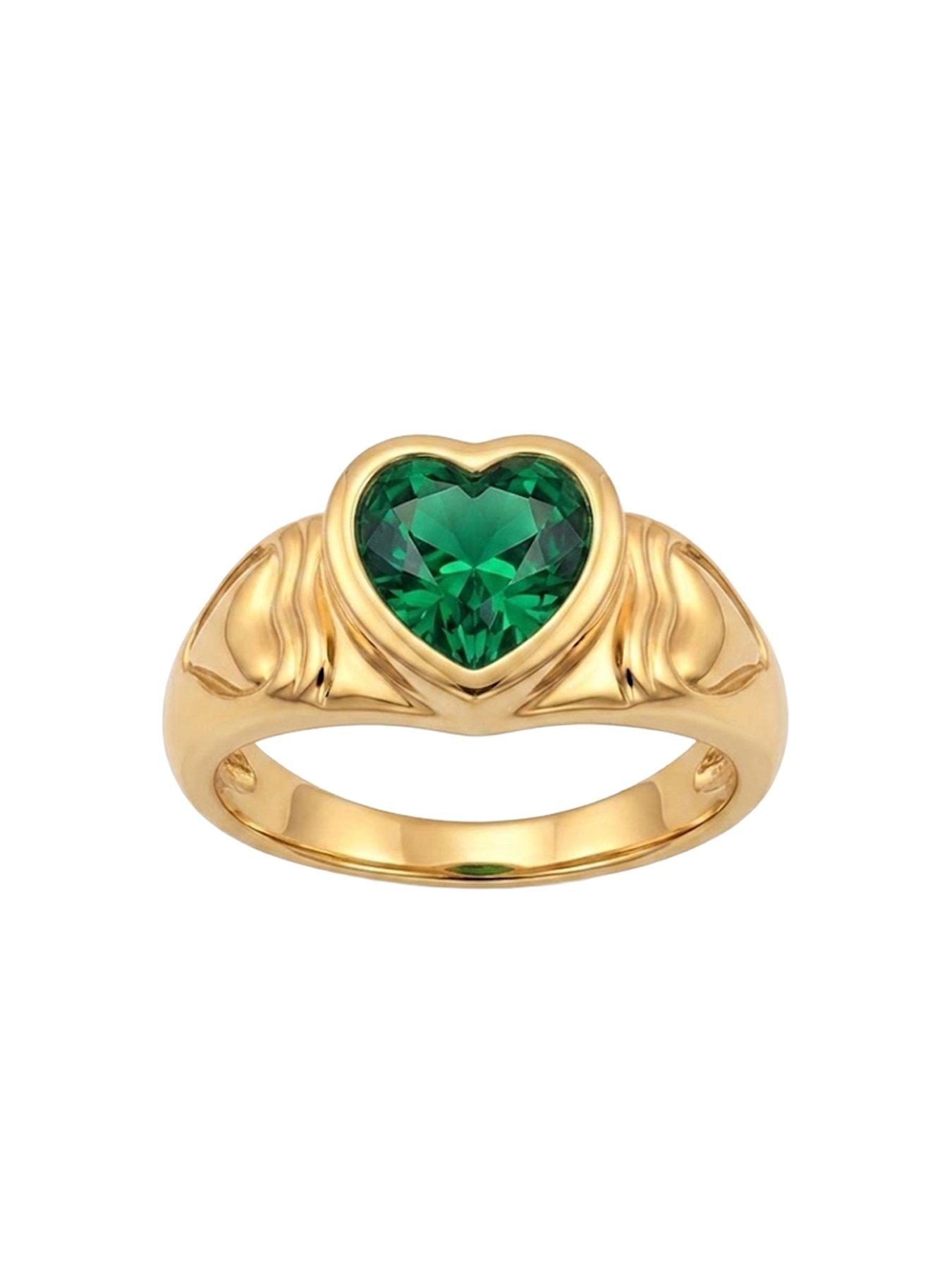Image 3 of 5 of The Love Collection Gold Plated Stainless Steel Heart Emerald CZ Ring