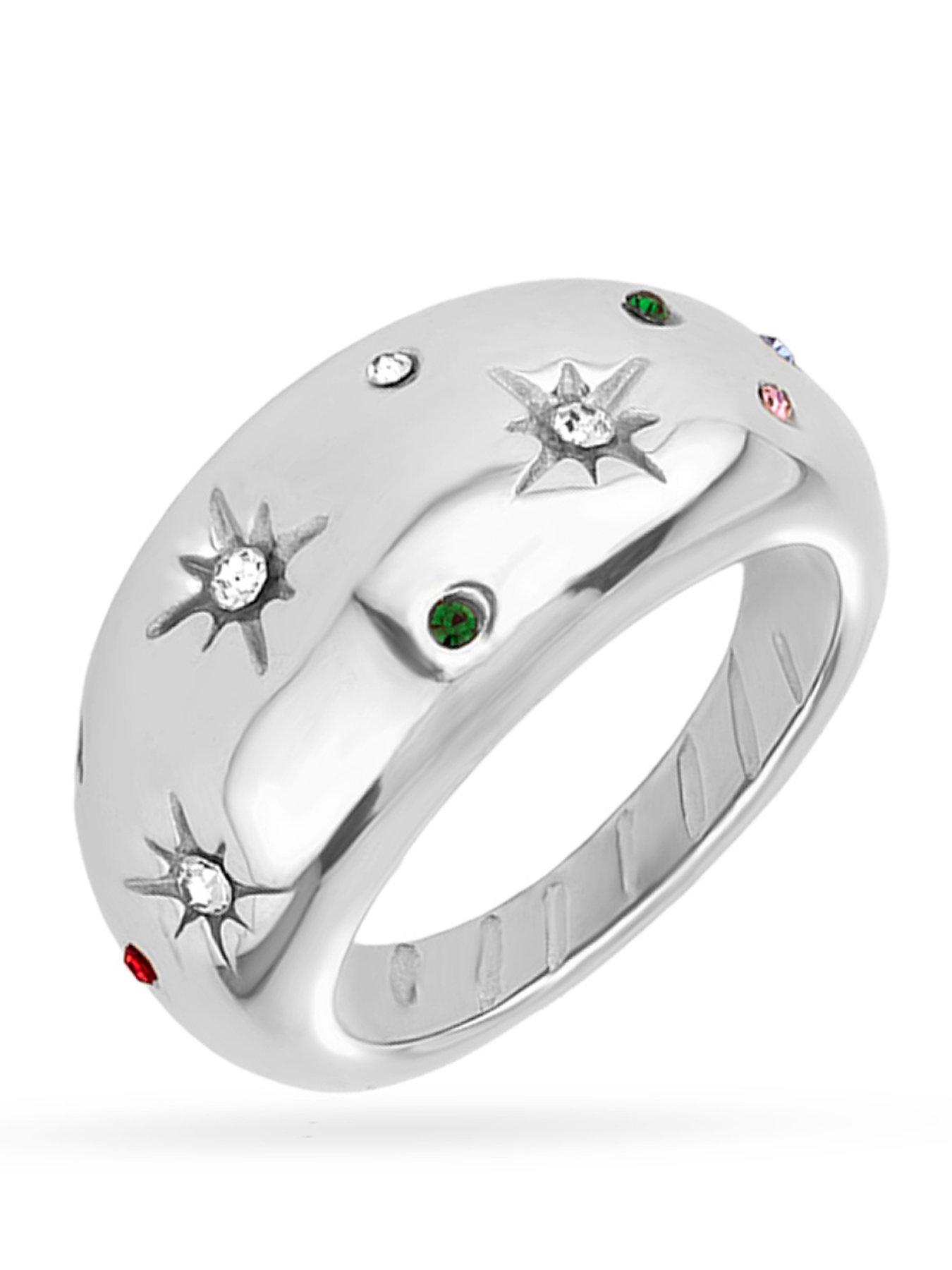 Stainless Steel Dome Bombe CZ Set Ring