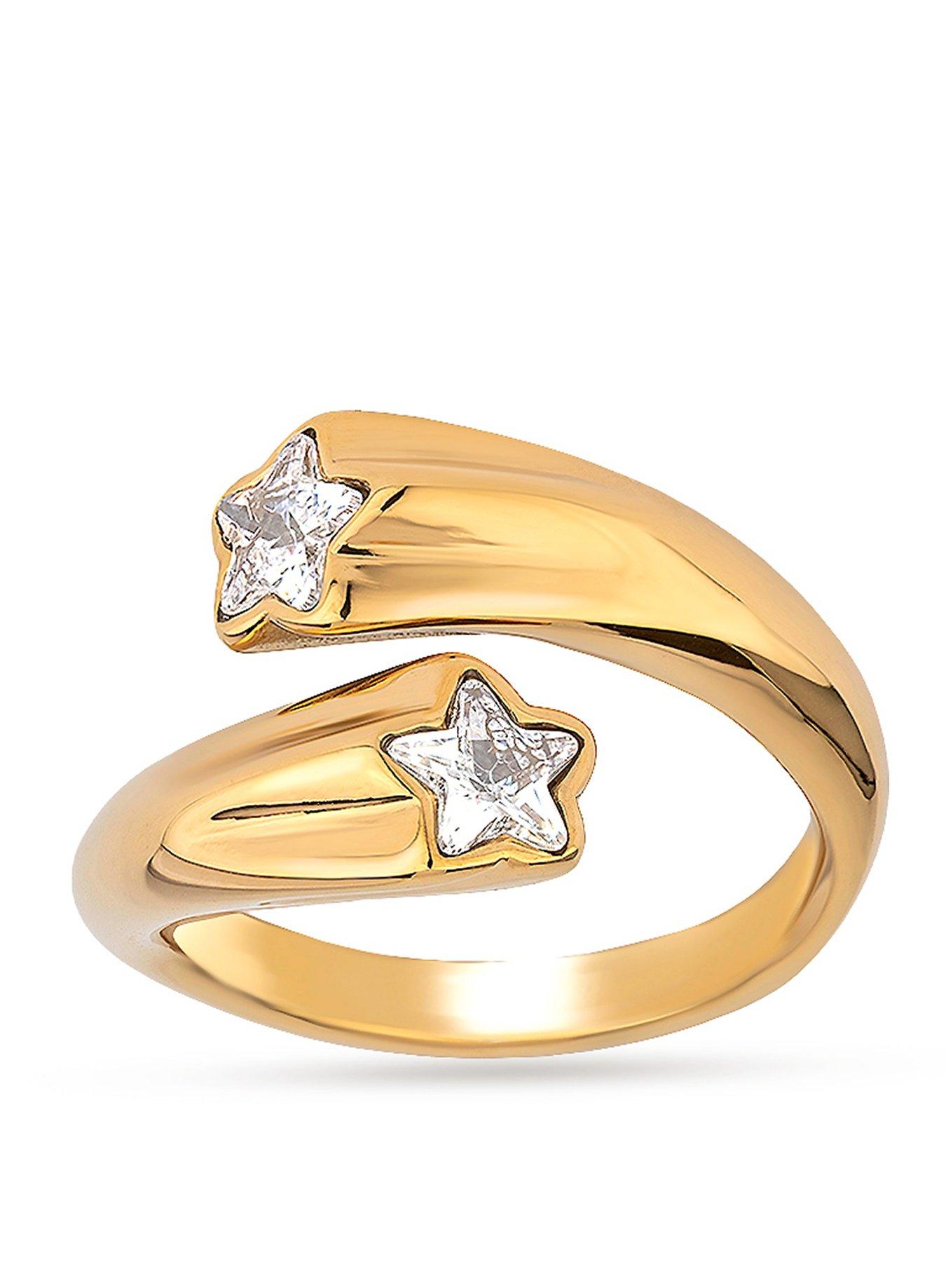 Image 1 of 6 of The Love Collection Gold Plated Stainless Steel Star CZ Ring
