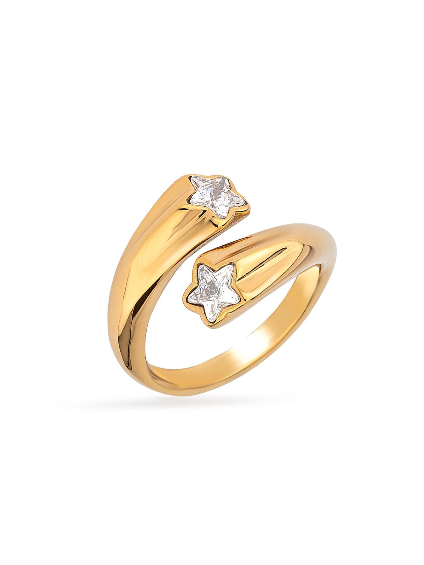 Image 3 of 6 of The Love Collection Gold Plated Stainless Steel Star CZ Ring