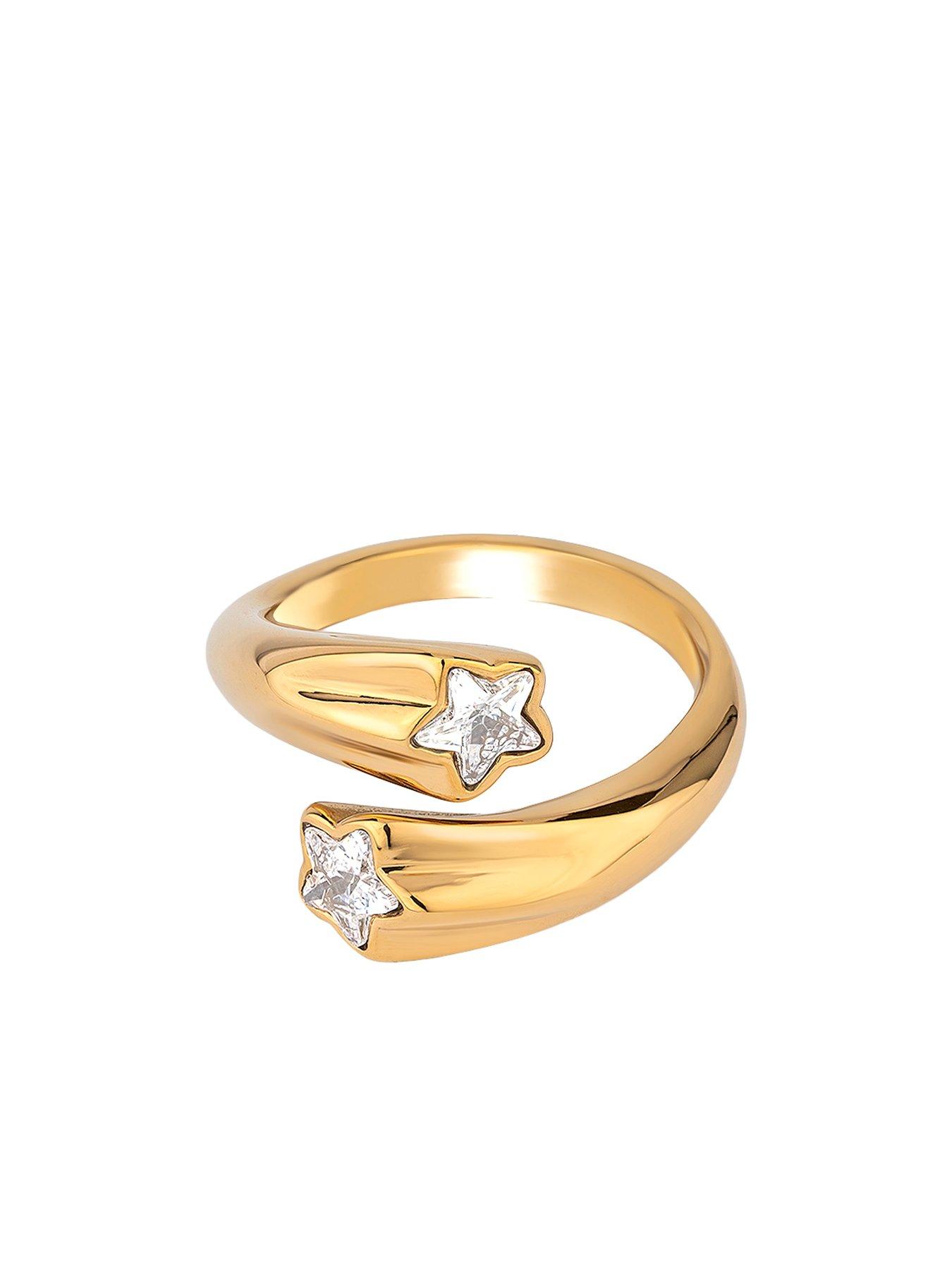 Image 4 of 6 of The Love Collection Gold Plated Stainless Steel Star CZ Ring