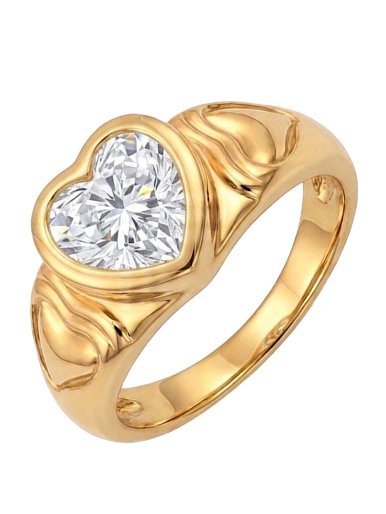 The Love Collection Gold Plated Stainless Steel Heart CZ Ring