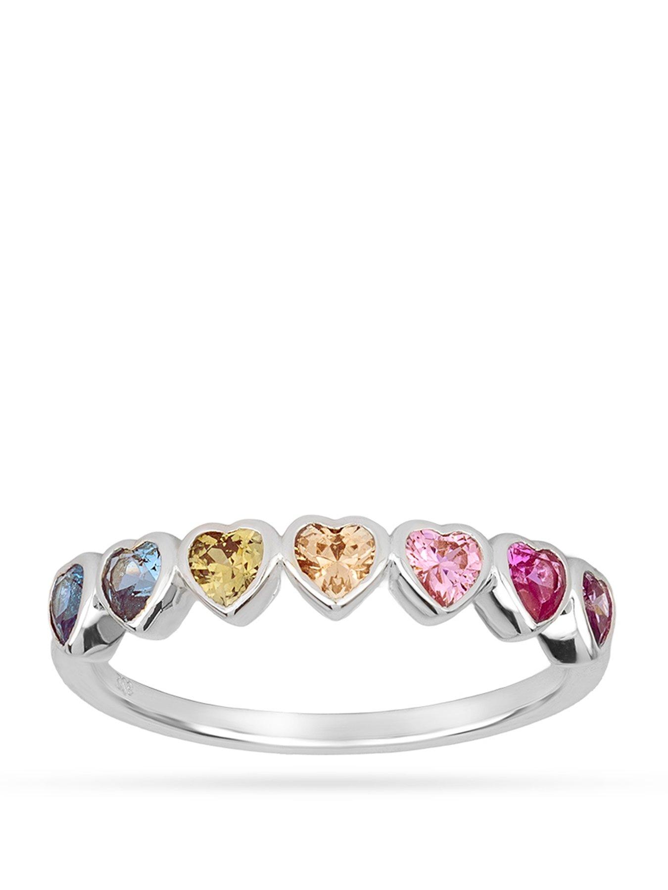 Sterling Silver Rainbow heart CZ Ring
