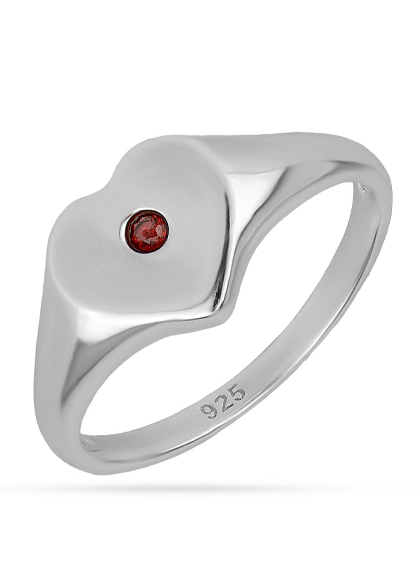 The Love Collection Sterling Silver Birthstone Heart Signet Ring