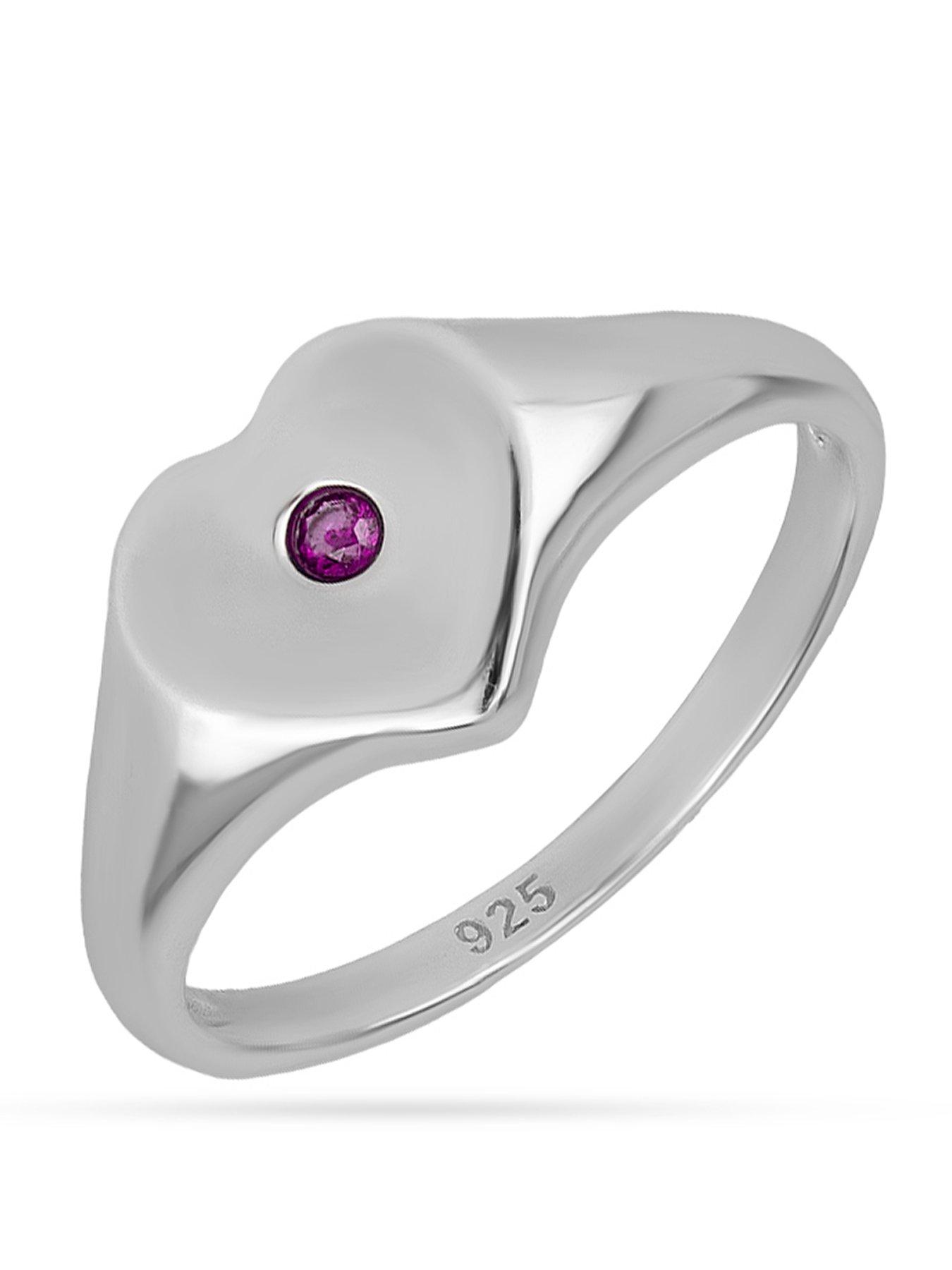 The Love Collection Sterling Silver Birthstone Heart Signet Ring