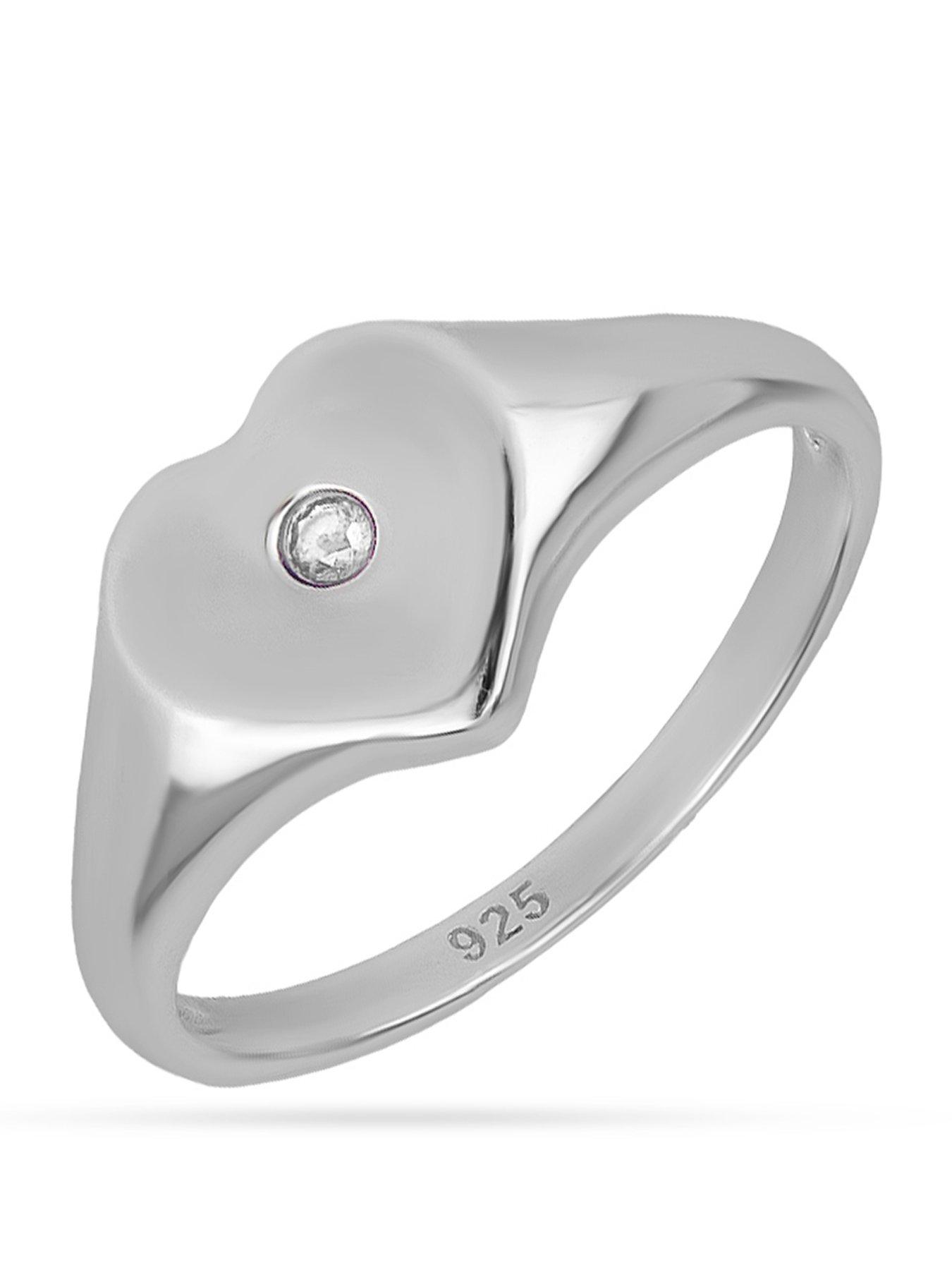 The Love Collection Sterling Silver Birthstone Heart Signet Ring