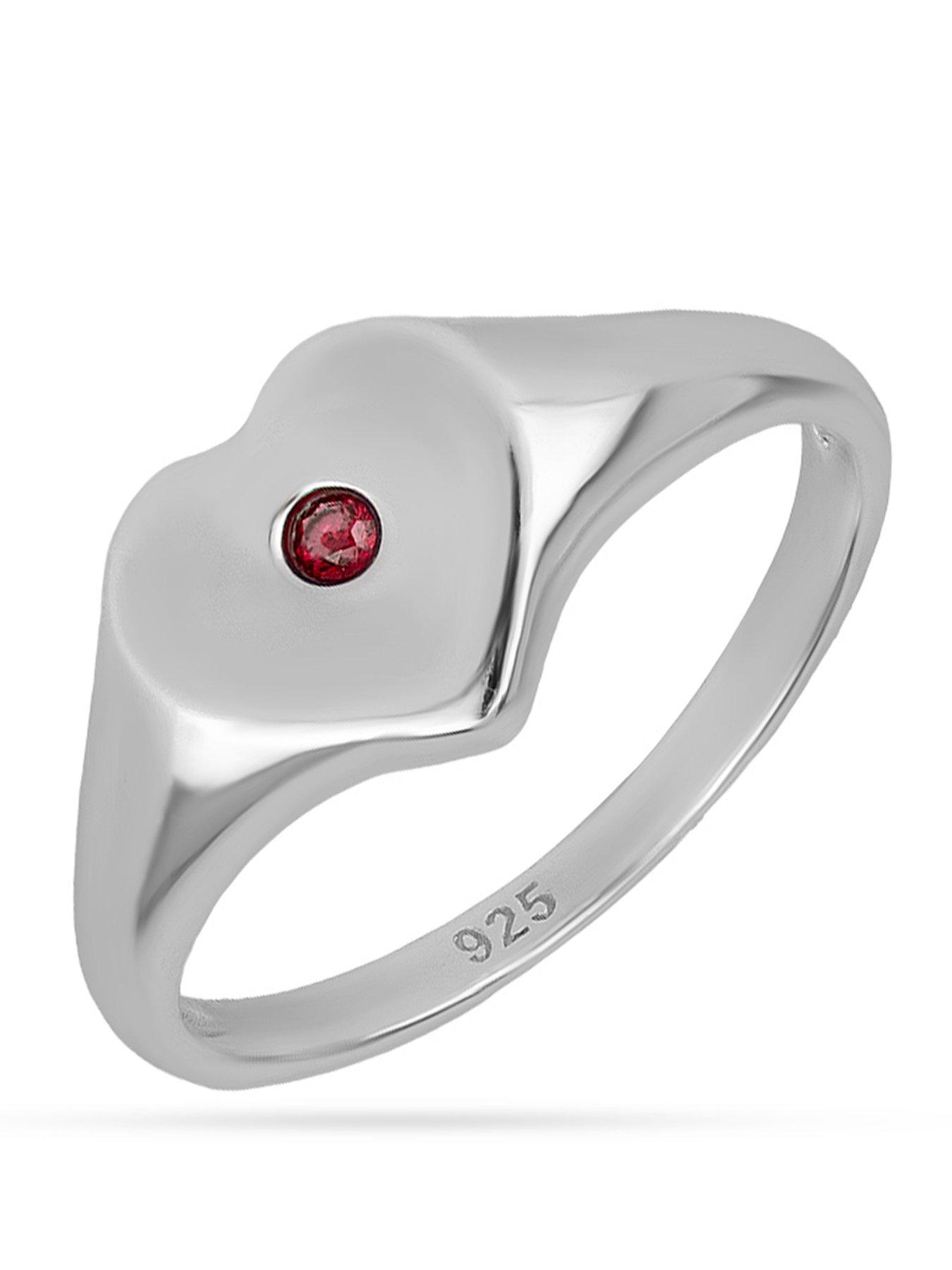 Sterling Silver Birthstone Heart Signet Ring