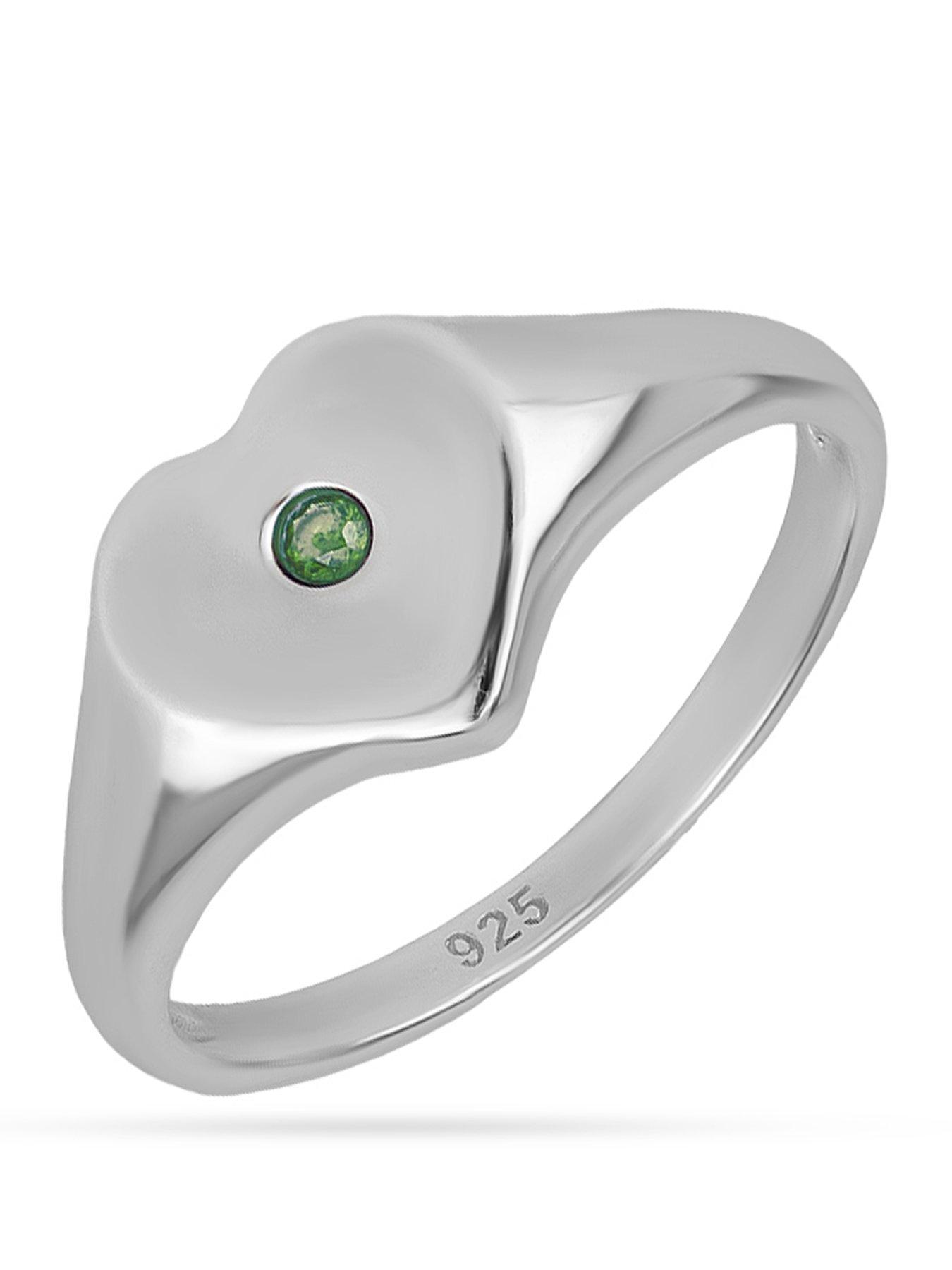 Sterling Silver Birthstone Heart Signet Ring