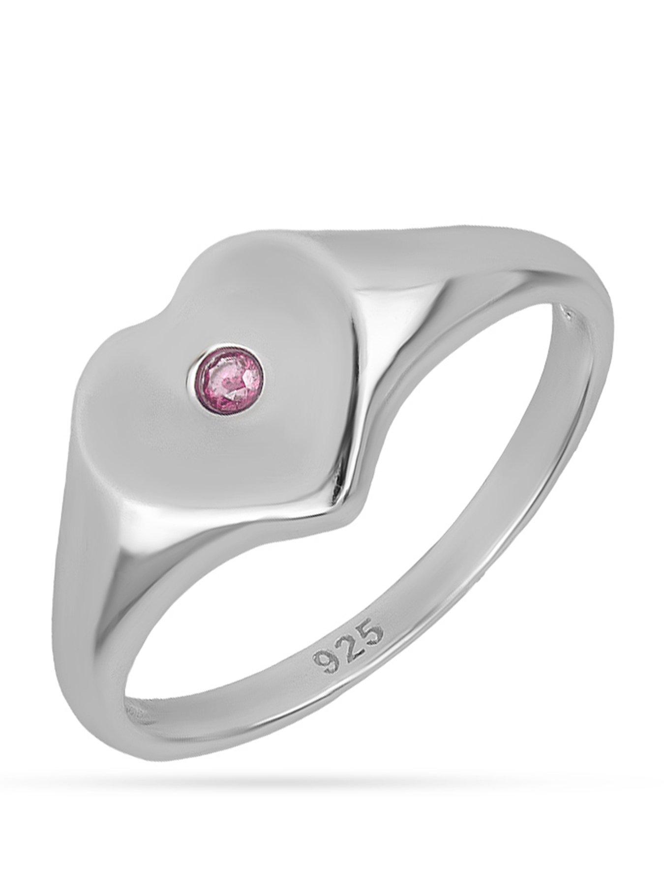 Sterling Silver Birthstone Heart Signet Ring