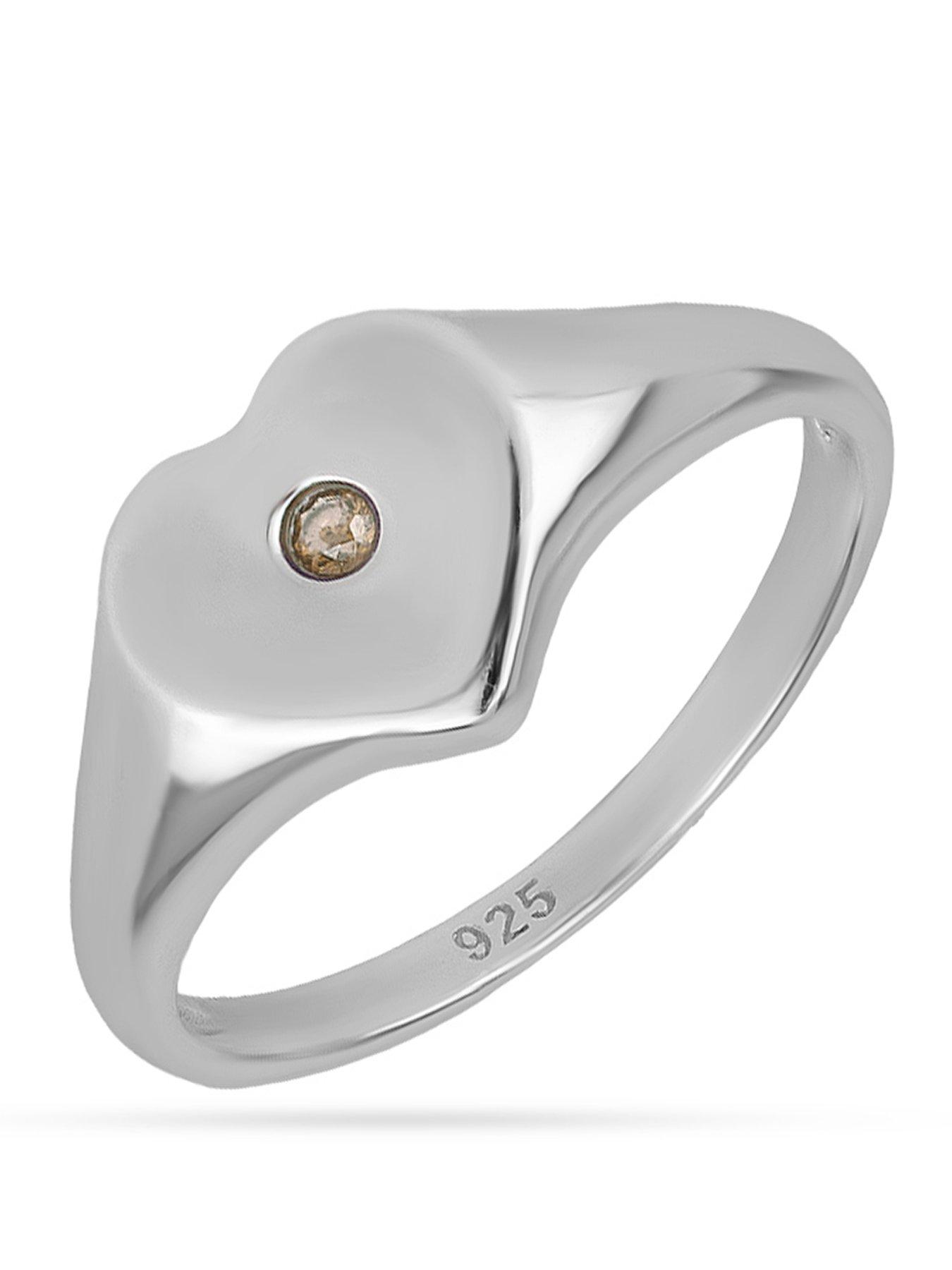 The Love Collection Sterling Silver Birthstone Heart Signet Ring