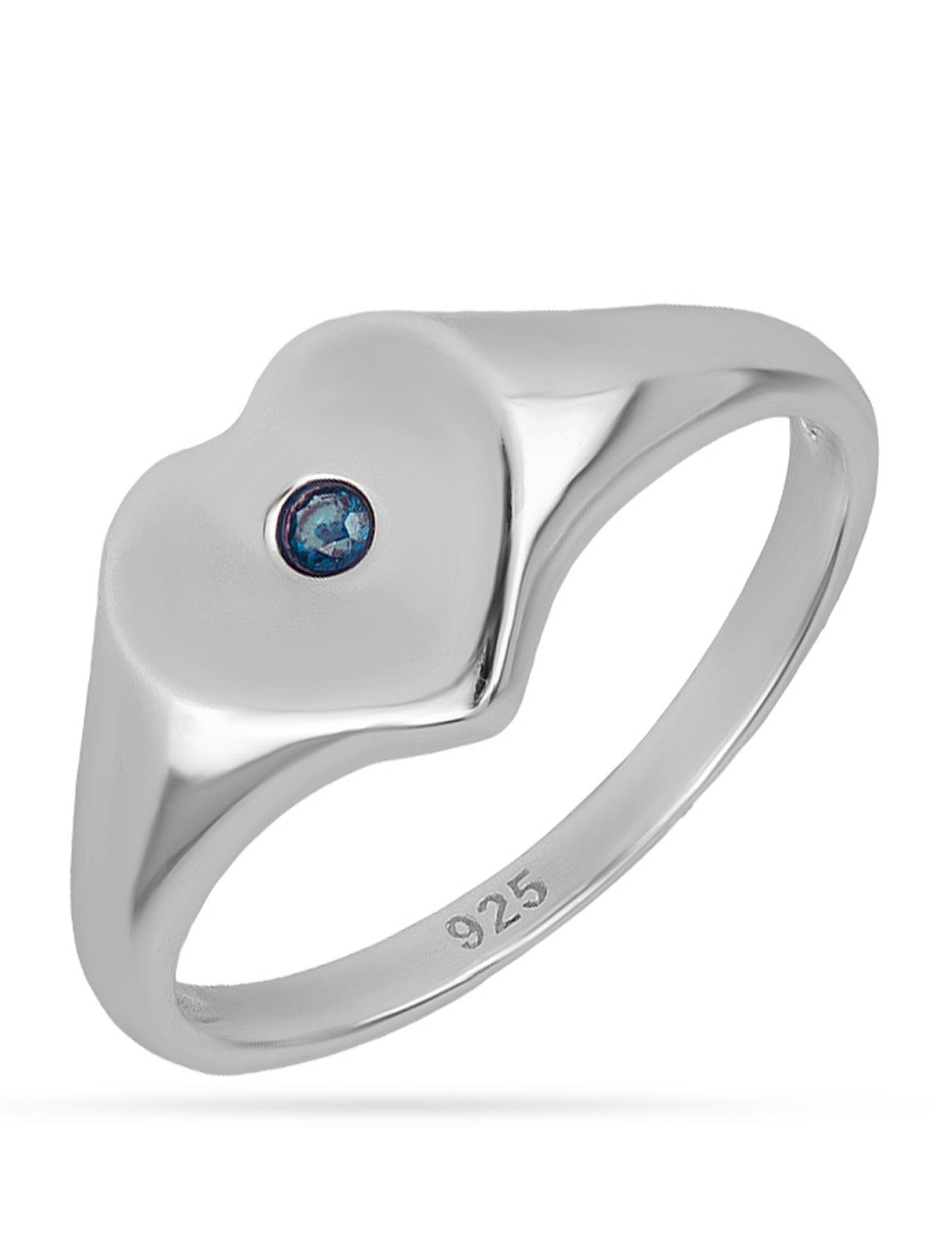 The Love Collection Sterling Silver Birthstone Heart Signet Ring