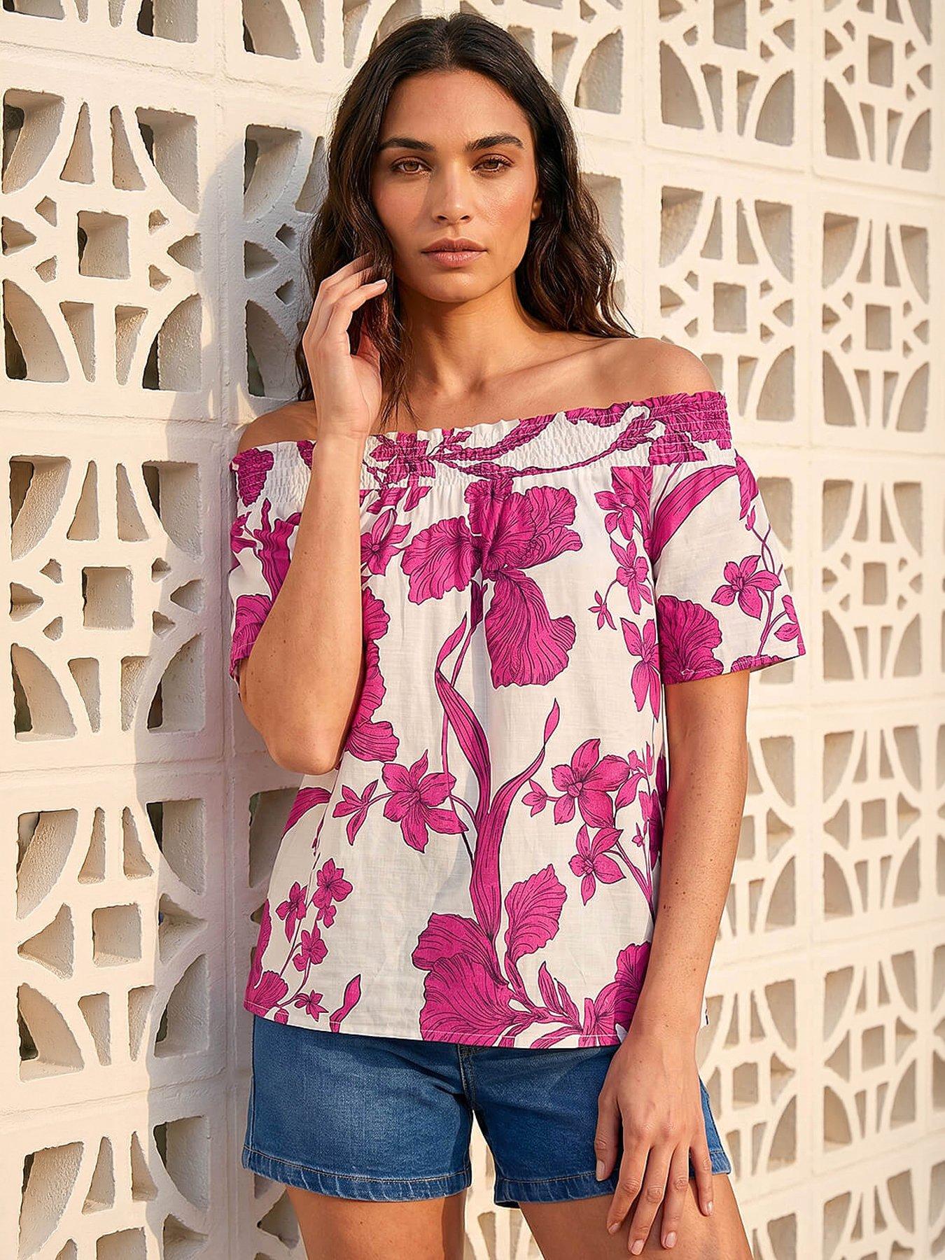 Roman Floral Print Bardot Top