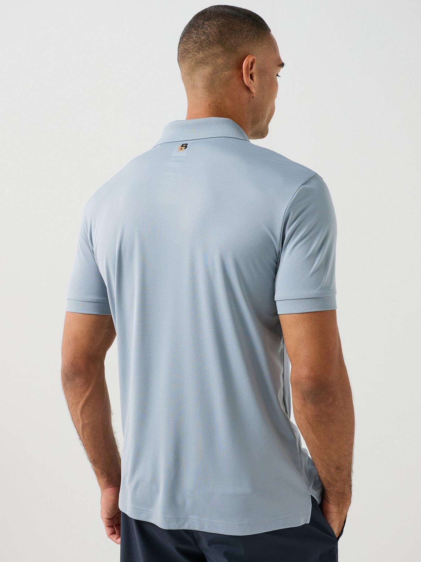 Image 2 of 6 of BOSS Mens Active Quick-Dry Polo Shirt with Signature Stripe - Grey