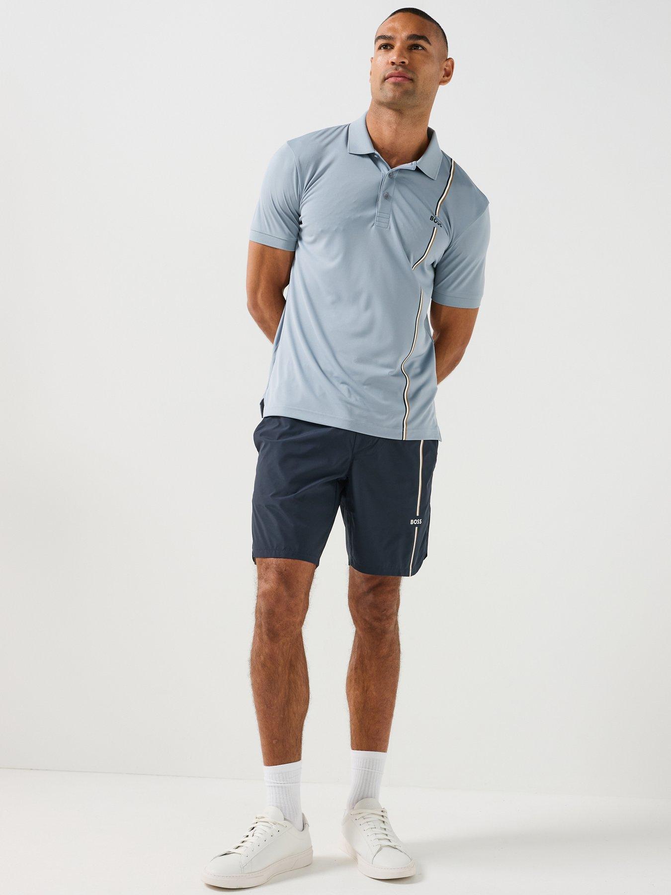 Image 3 of 6 of BOSS Mens Active Quick-Dry Polo Shirt with Signature Stripe - Grey