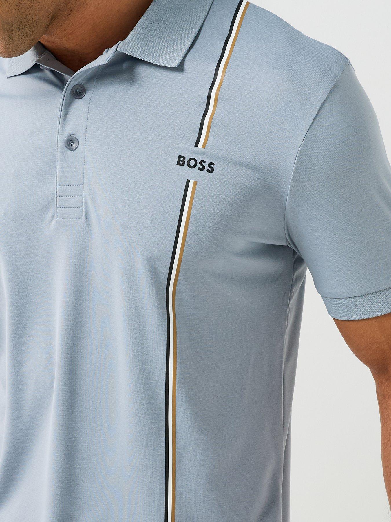 Image 4 of 6 of BOSS Mens Active Quick-Dry Polo Shirt with Signature Stripe - Grey