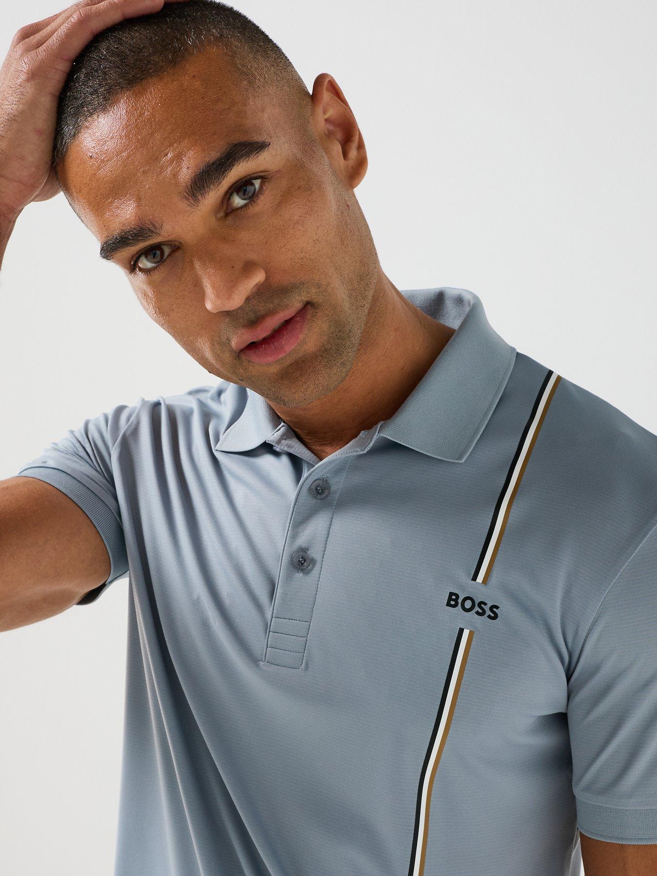 Image 5 of 6 of BOSS Mens Active Quick-Dry Polo Shirt with Signature Stripe - Grey