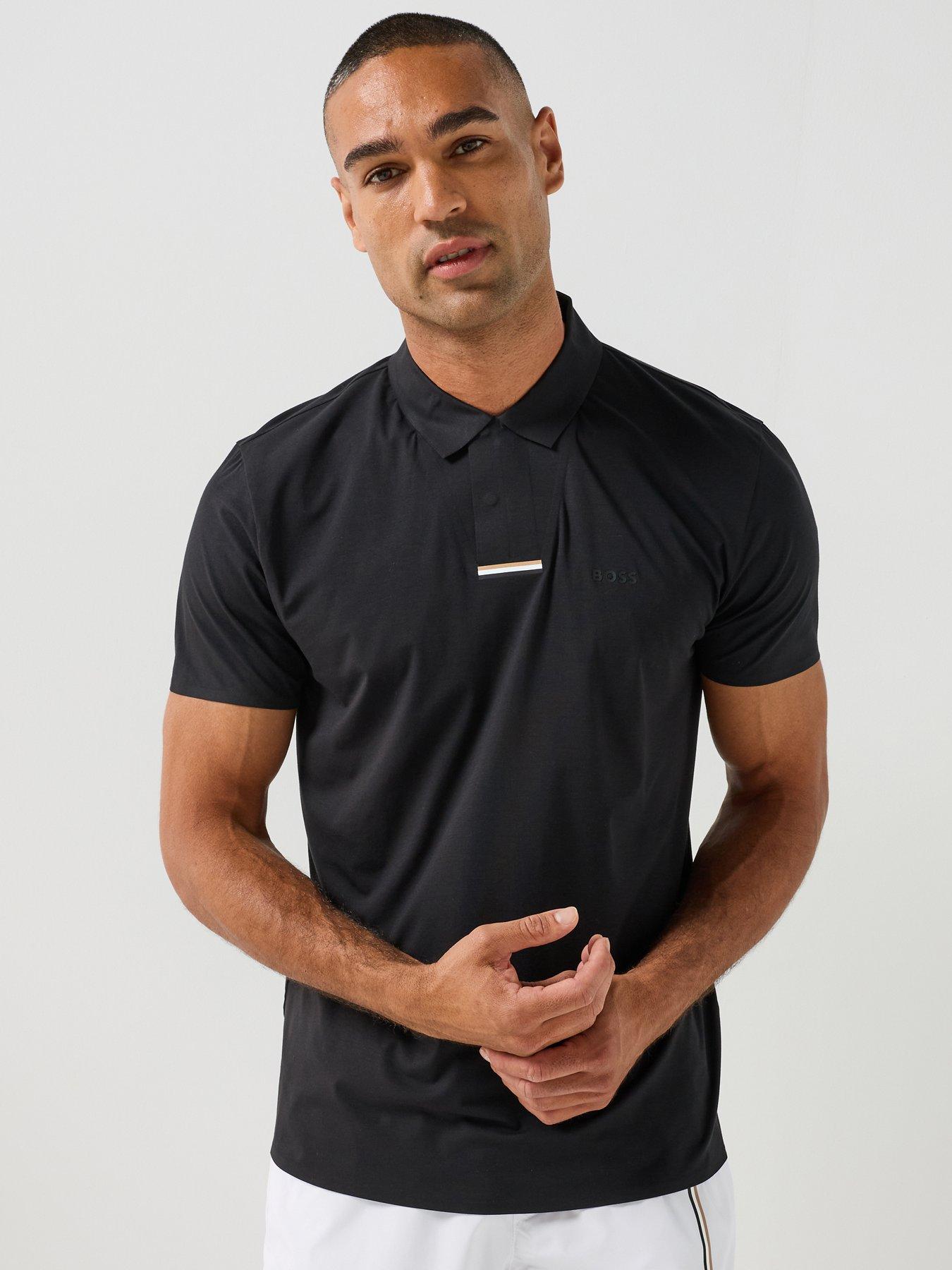 BOSS Mens Swing Snap Closure Tech Polo Shirt - Black