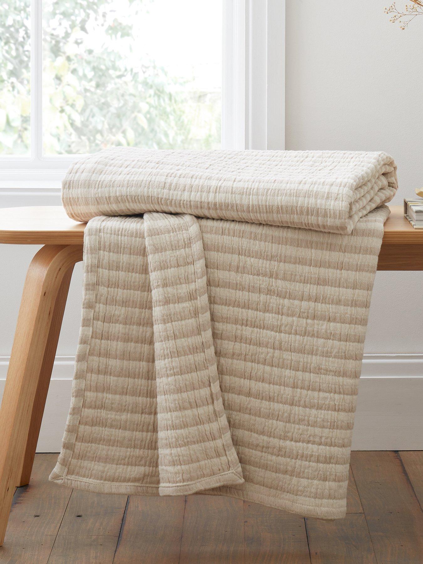 Image 1 of 4 of Bianca Fine Linens Cotton Mulsin Stripe 100% Cotton Throw