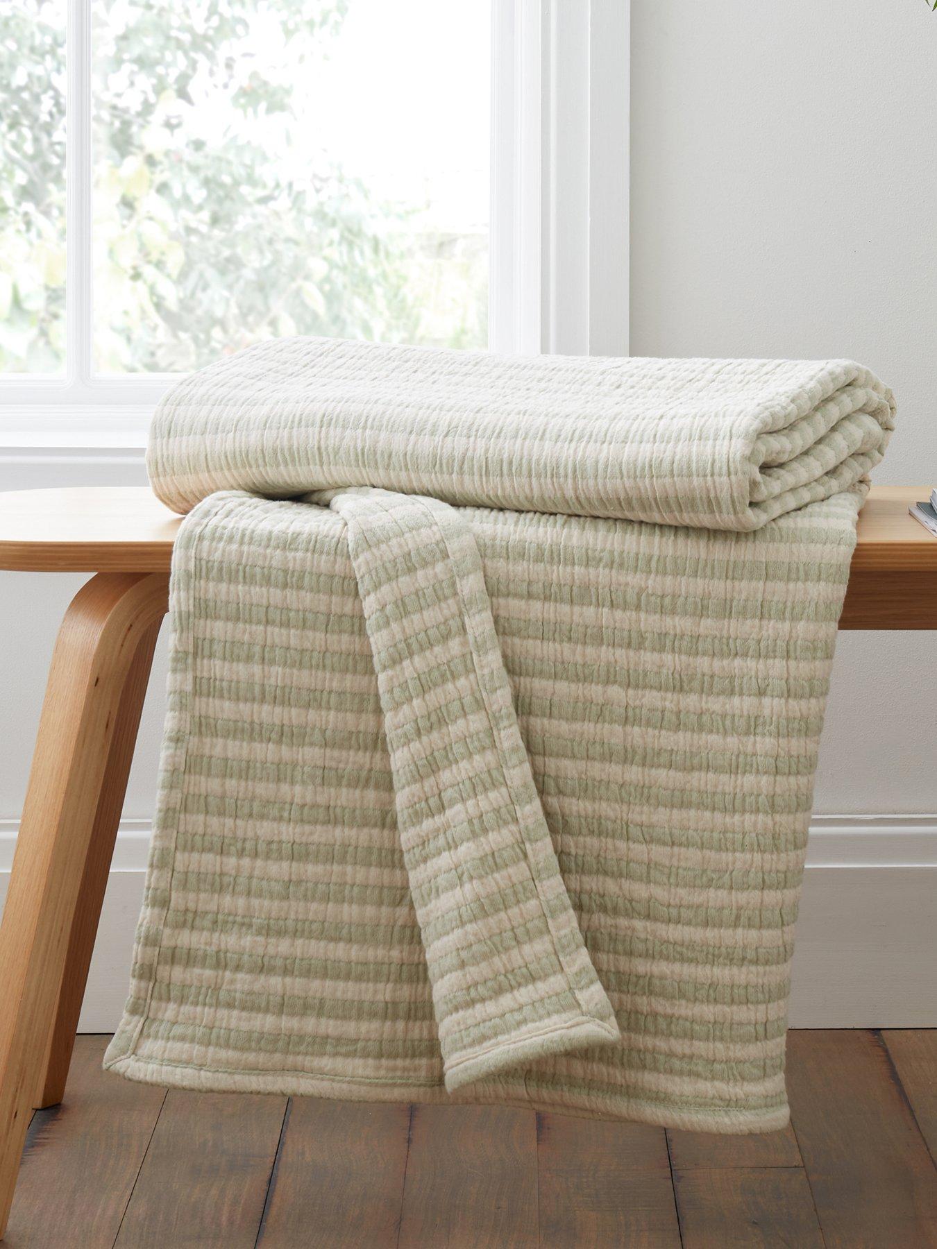 Bianca Fine Linens Cotton Mulsin Stripe 100% Cotton Throw