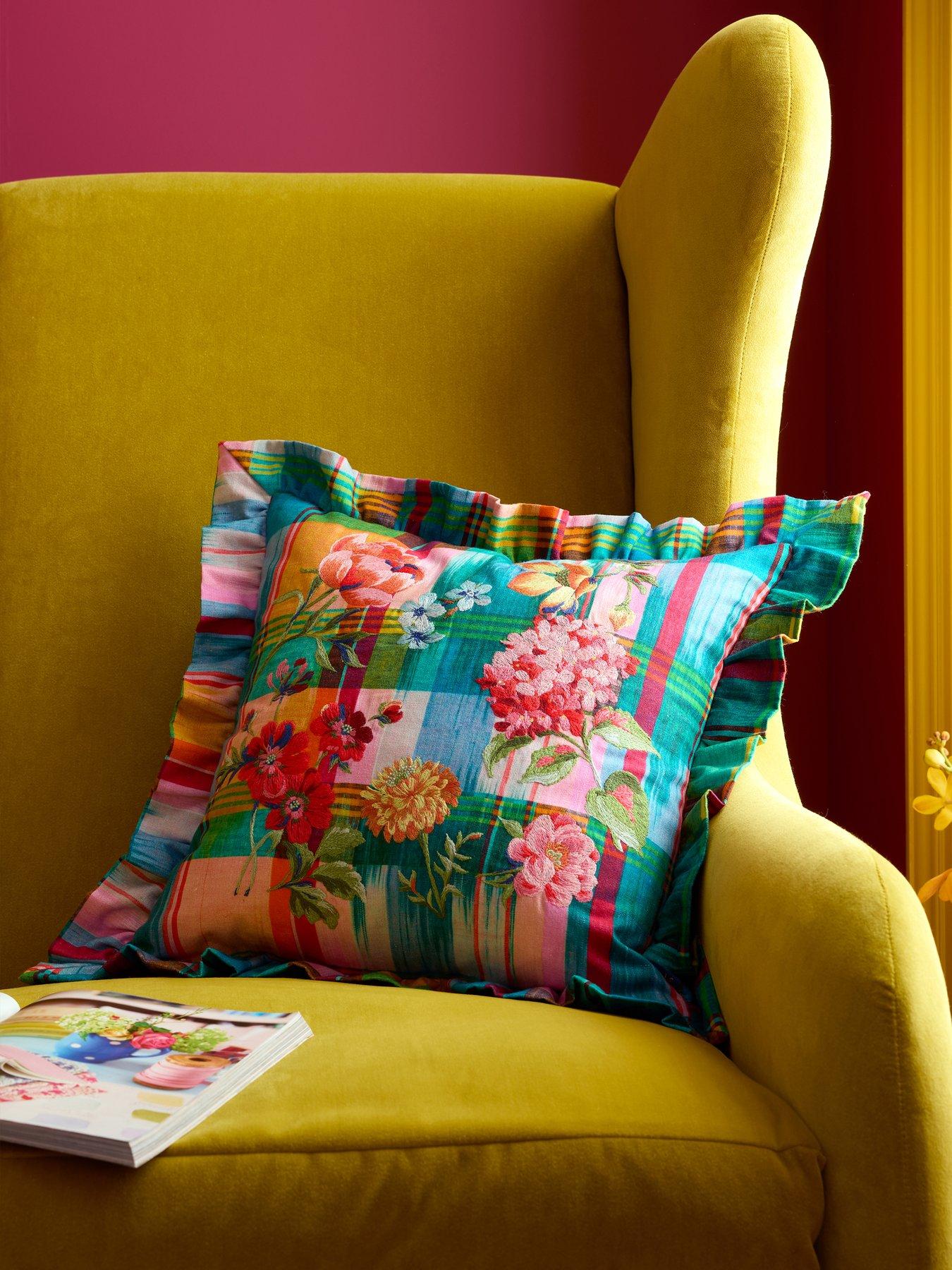 Sophie Robinson Wanderweave Ikat Check Feather Filled Cushion