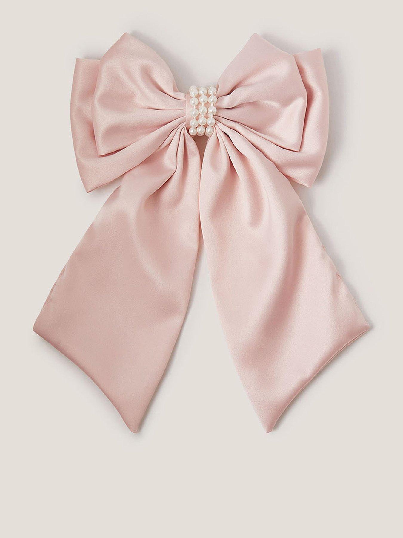 Monsoon Girls Pearl Satin Bow Clip - Pink