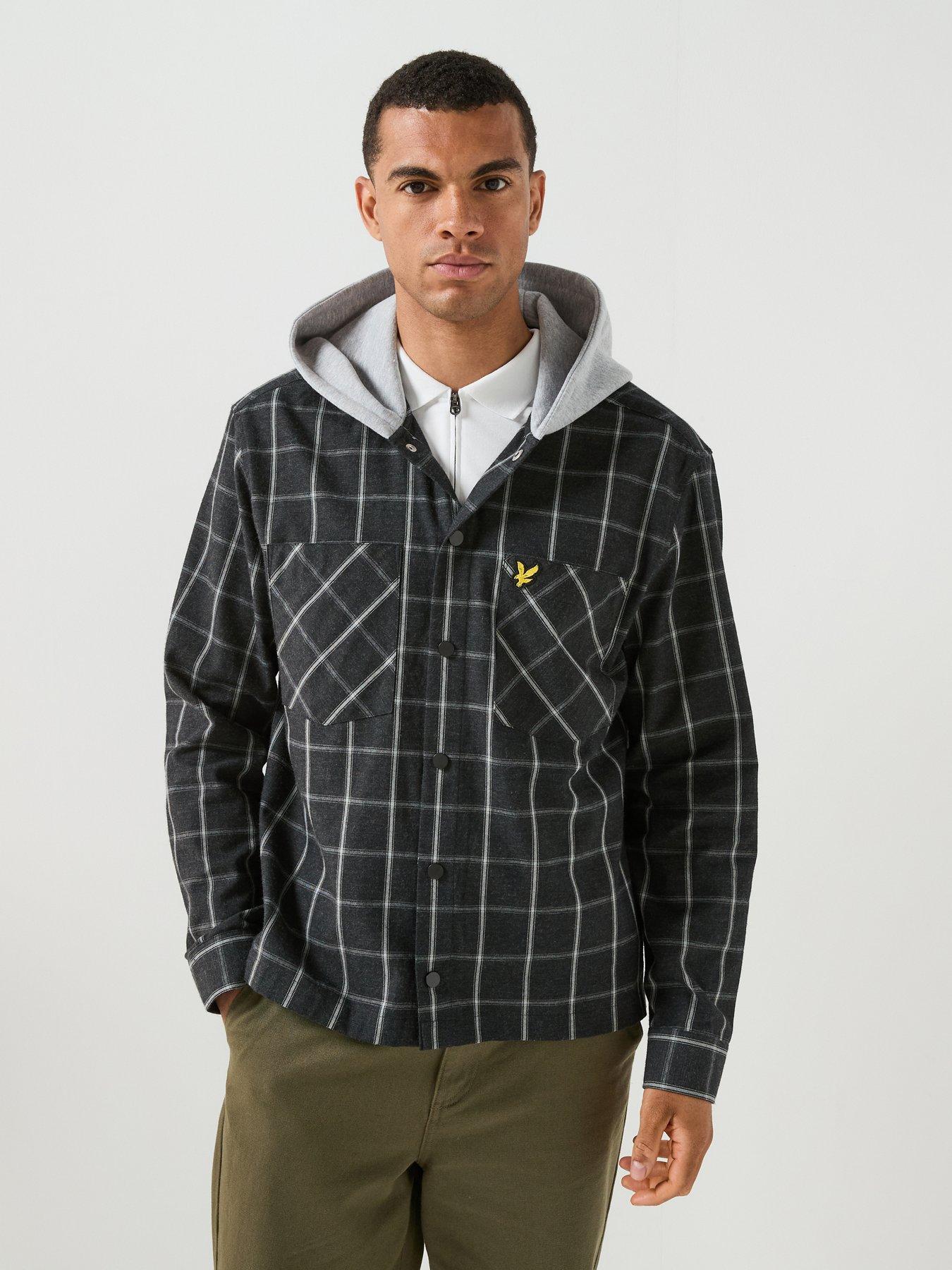 Image 1 of 6 of Lyle & Scott Mens Broad Windowpane Check Hooded Overshirt - Black