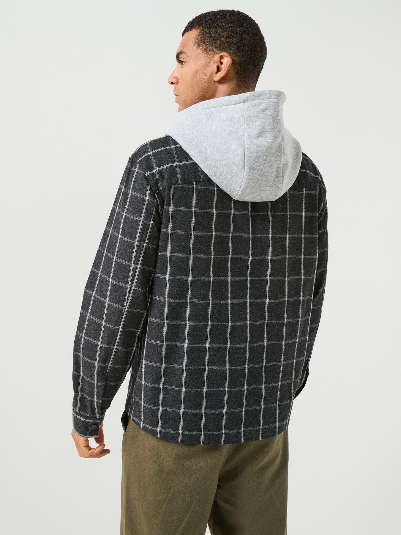 Image 2 of 6 of Lyle & Scott Mens Broad Windowpane Check Hooded Overshirt - Black