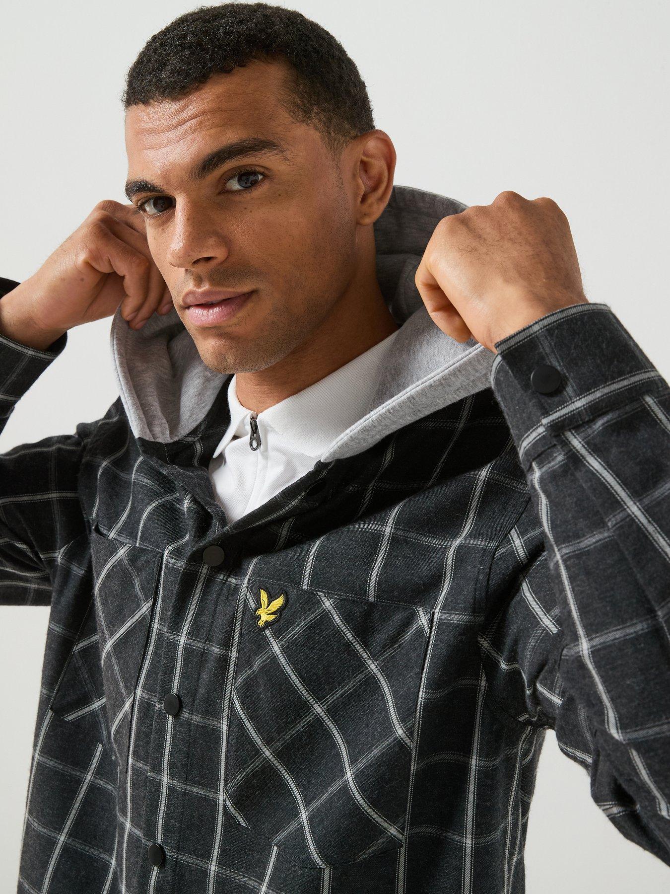 Image 4 of 6 of Lyle & Scott Mens Broad Windowpane Check Hooded Overshirt - Black
