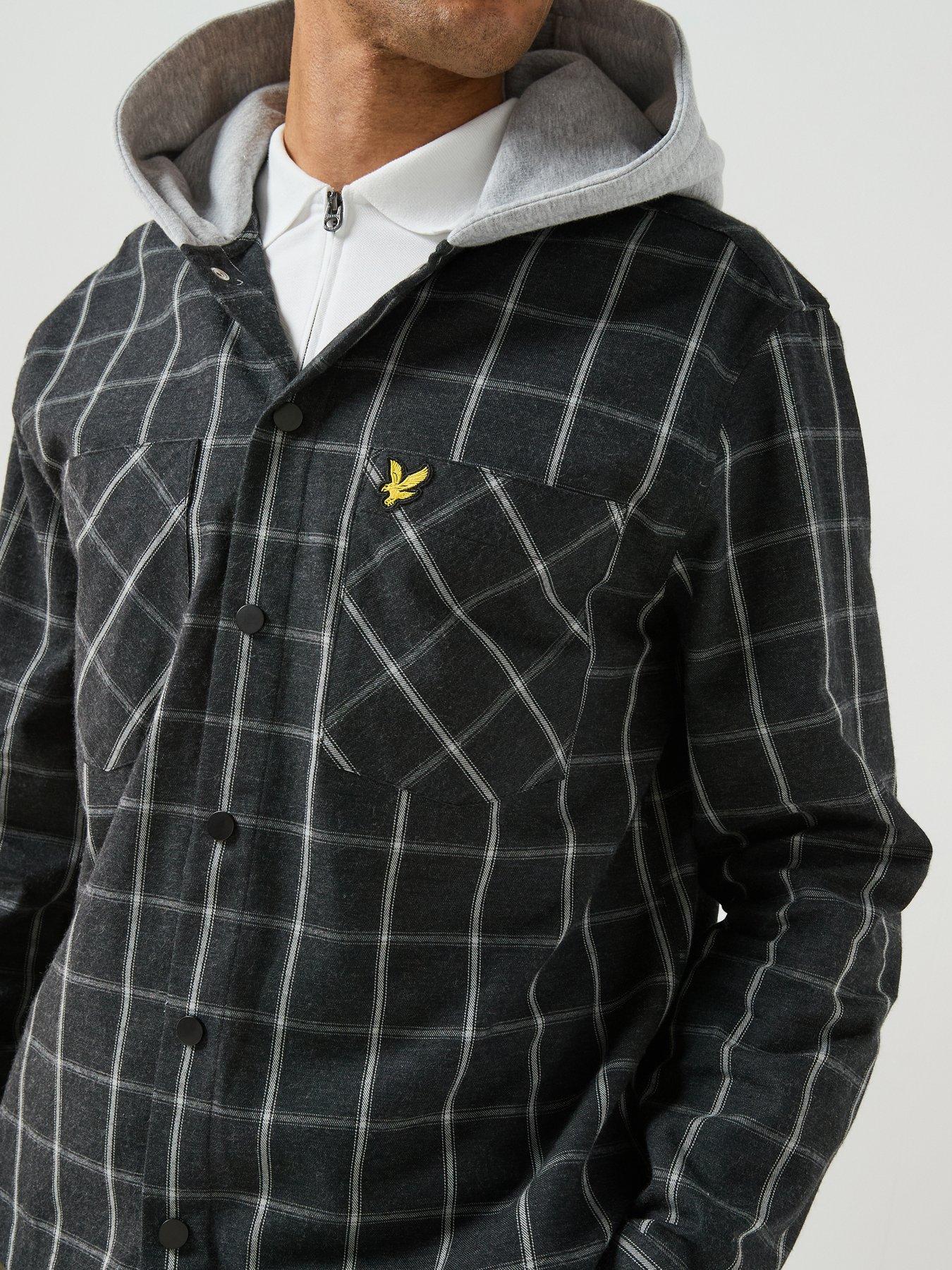 Image 5 of 6 of Lyle & Scott Mens Broad Windowpane Check Hooded Overshirt - Black