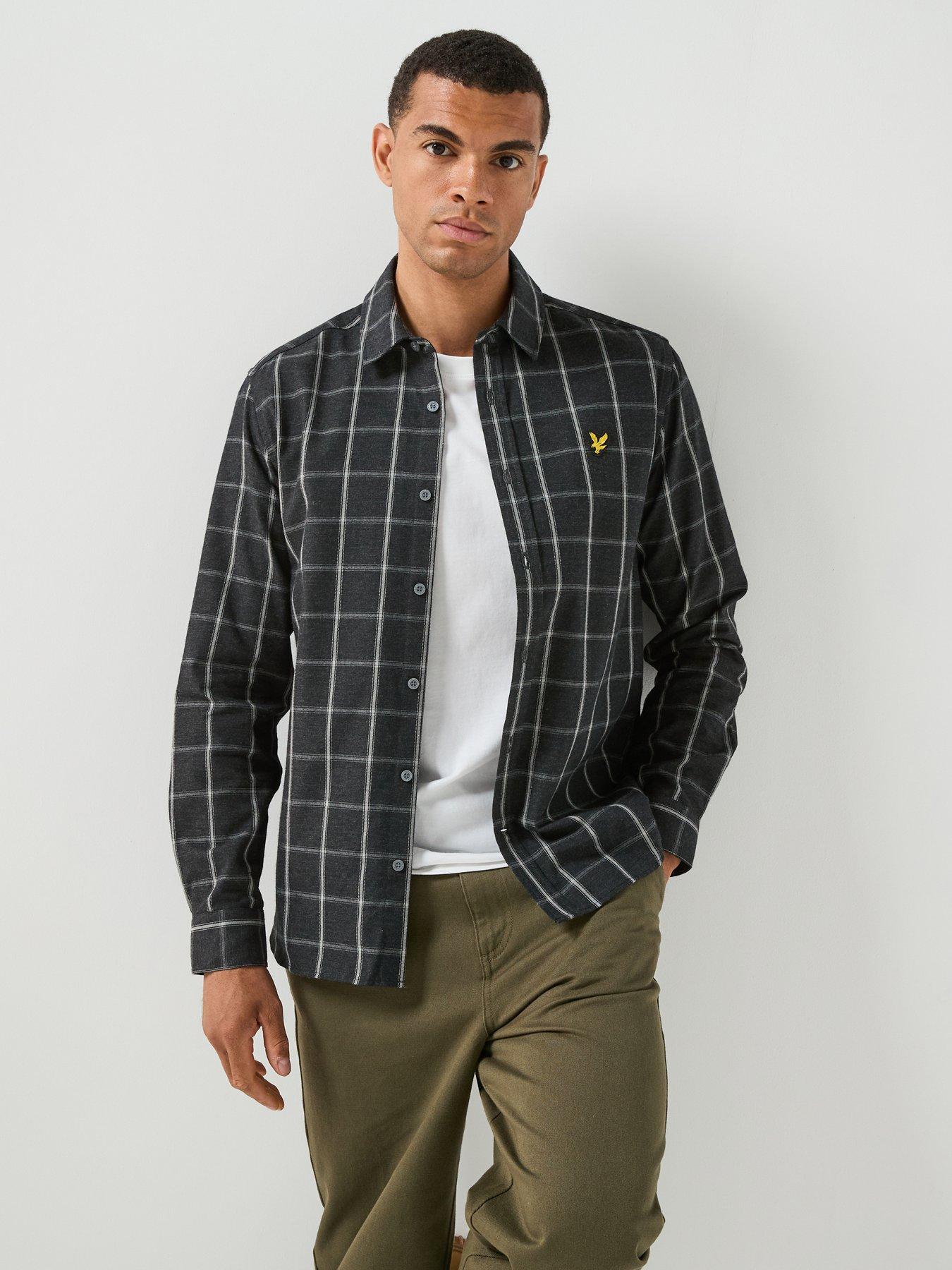Image 1 of 6 of Lyle & Scott Mens Broad Windowpane Check Relaxed Fit Cotton Shirt - Black