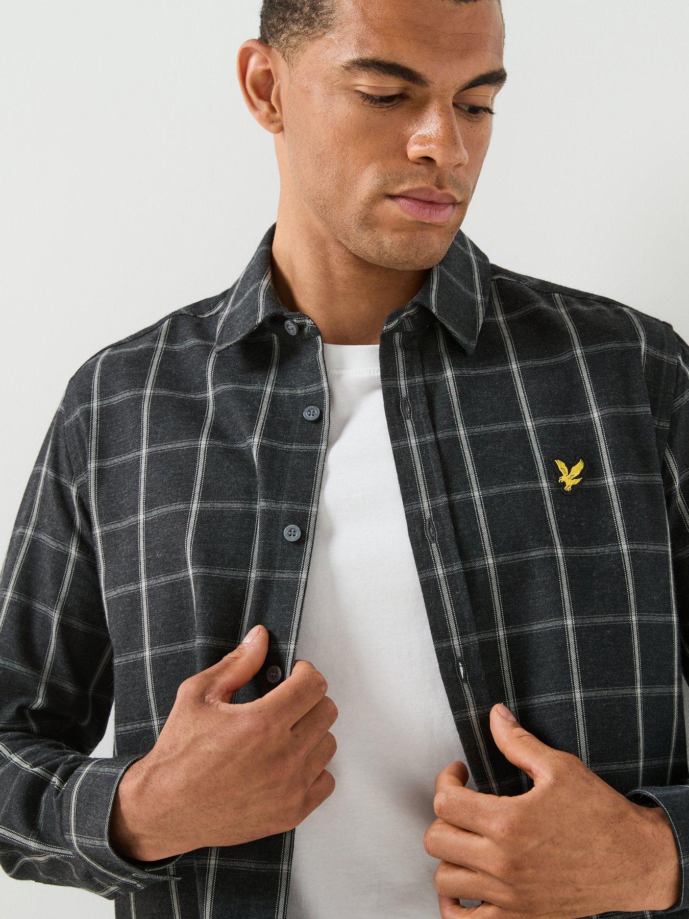 Image 4 of 6 of Lyle & Scott Mens Broad Windowpane Check Relaxed Fit Cotton Shirt - Black